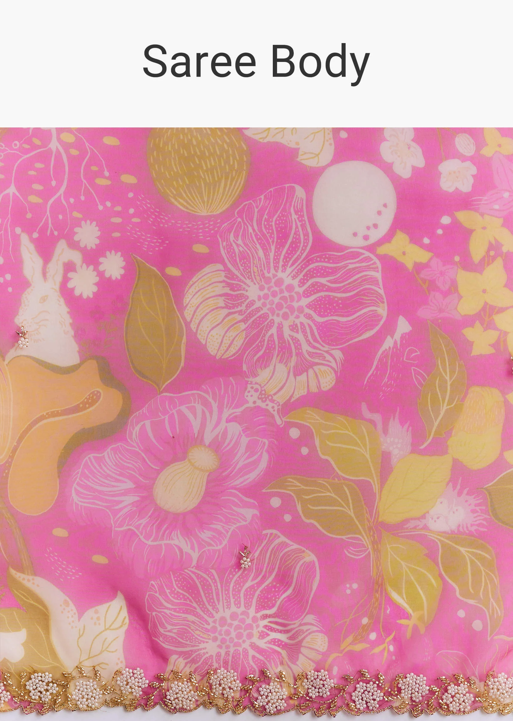 Pink Organza Floral Saree With Embellished Border - Image 9