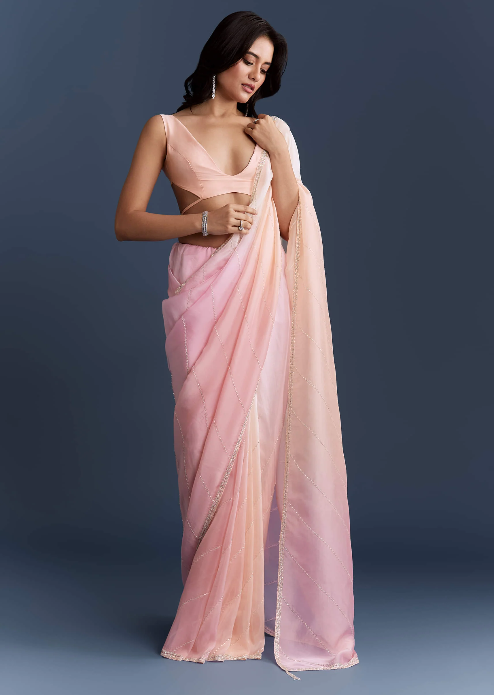 Pink Organza Saree With Cutdana And Sequins Work - Image 5