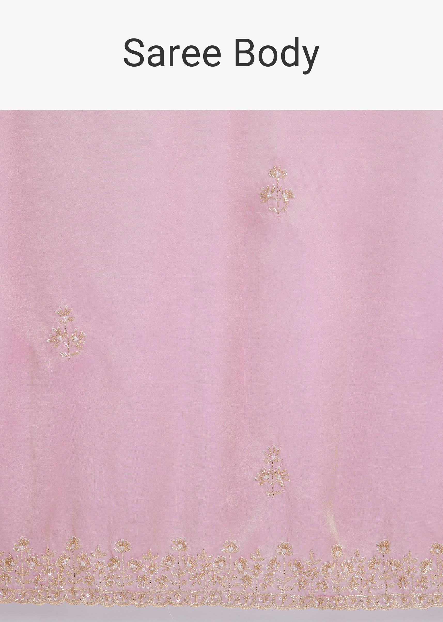 Pink Organza Saree With Floral Border - Image 9