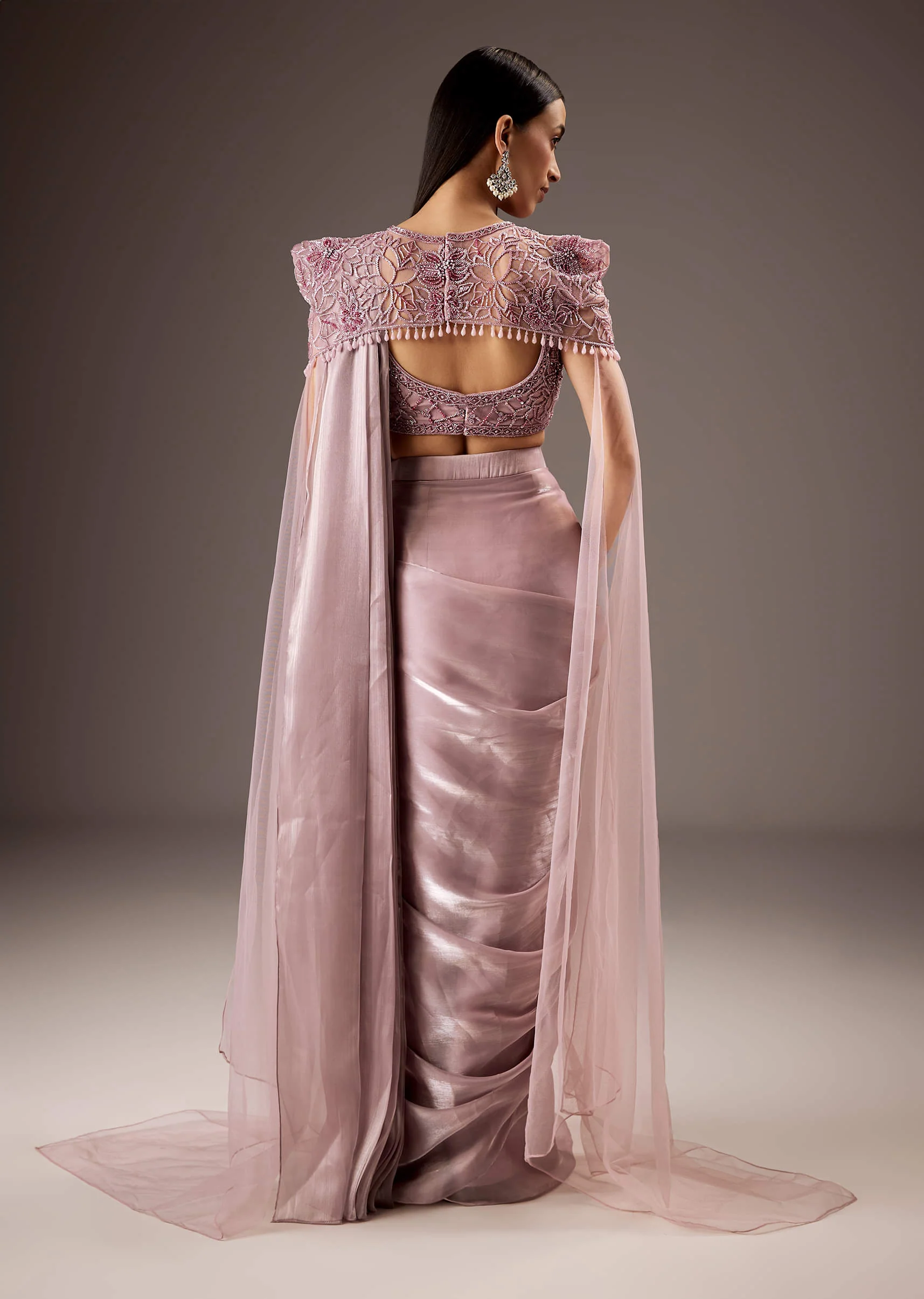 Pink Organza Saree With Heavy Embroidery - Image 2