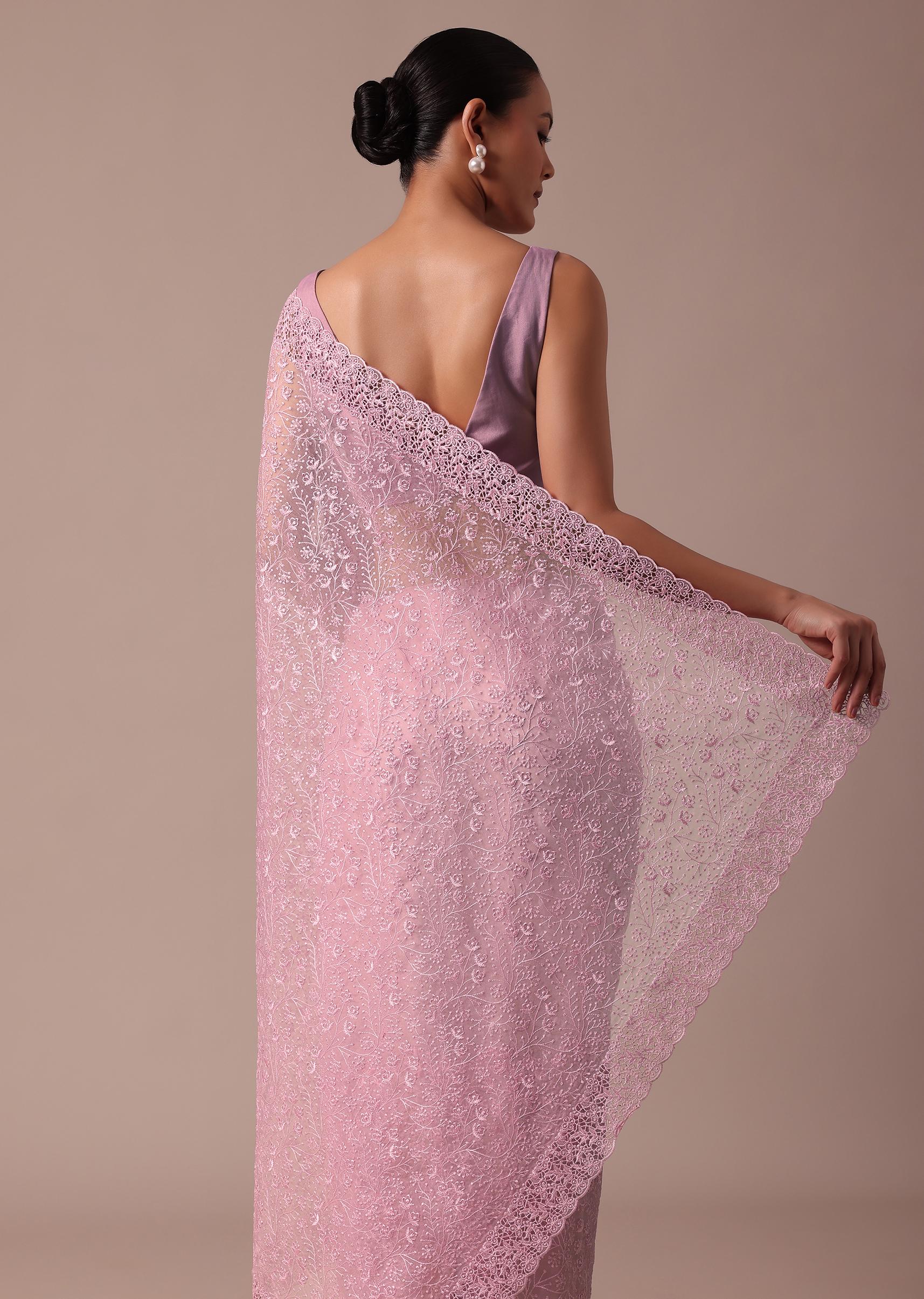 Pink Organza Saree With Unstitched Blouse - Image 4