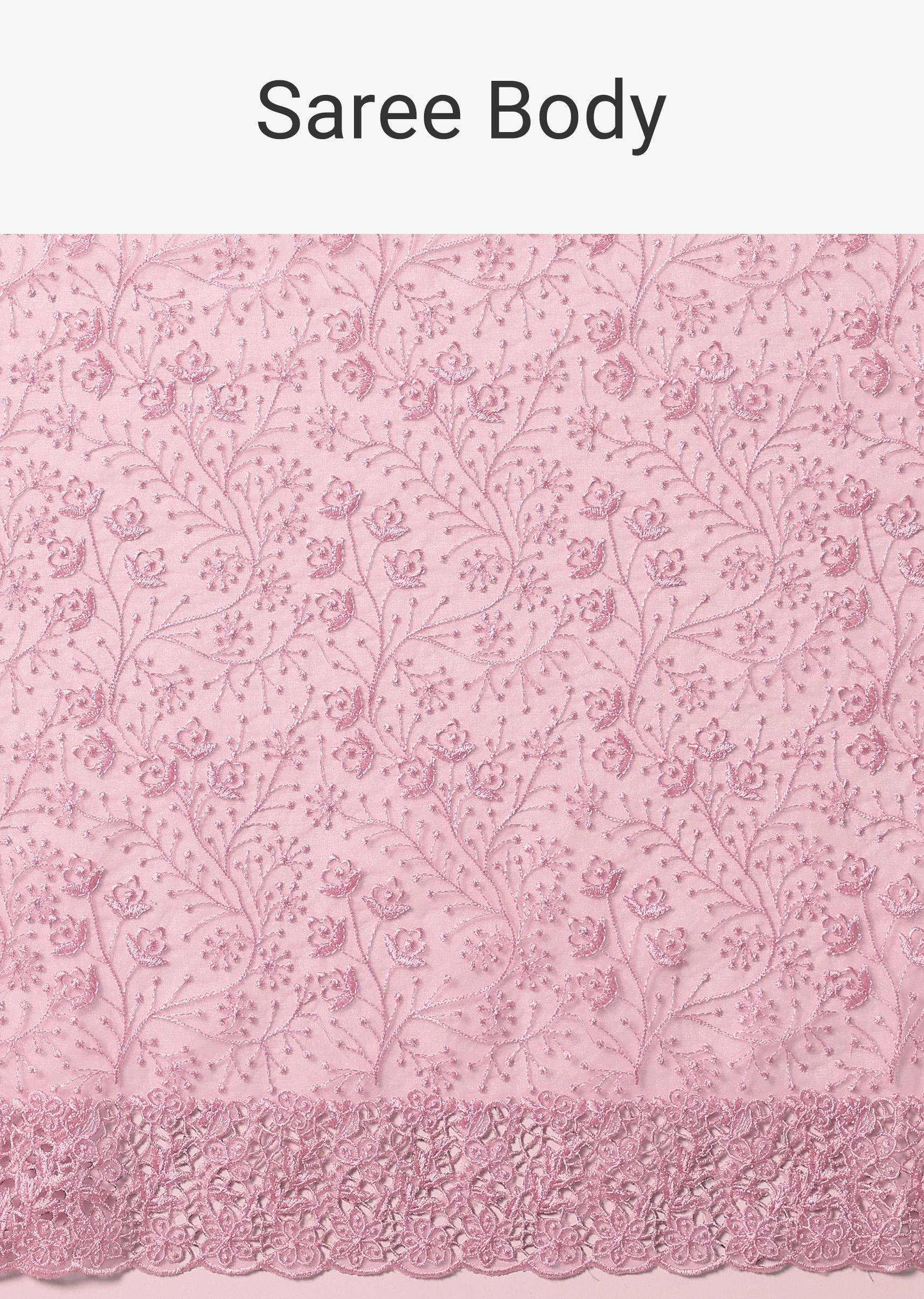 Pink Organza Saree With Unstitched Blouse - Image 9