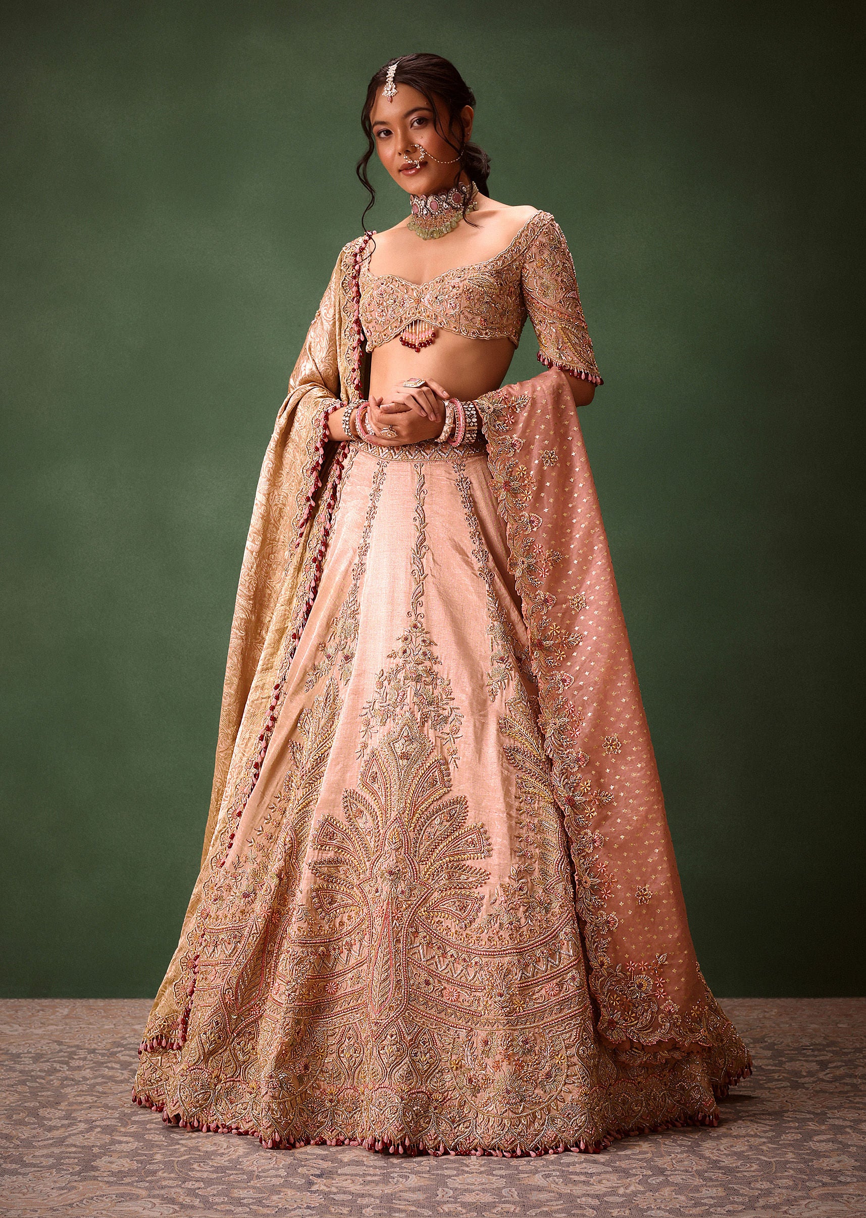 Pink Raw Silk Hand Work Lehenga Choli With Dupatta - Image 3