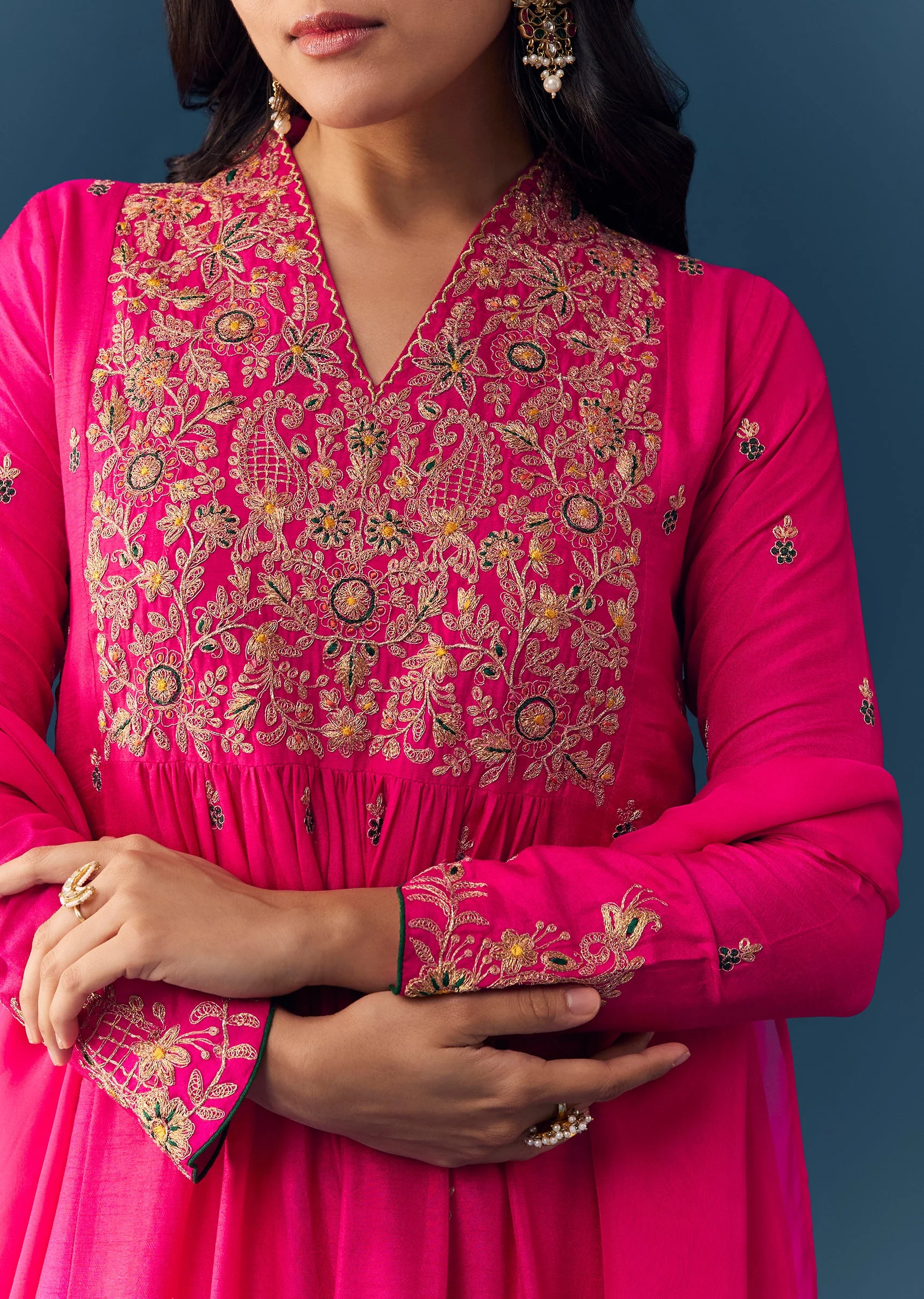 Pink Raw Silk Zari Embroidered Anarkali Set - Image 2