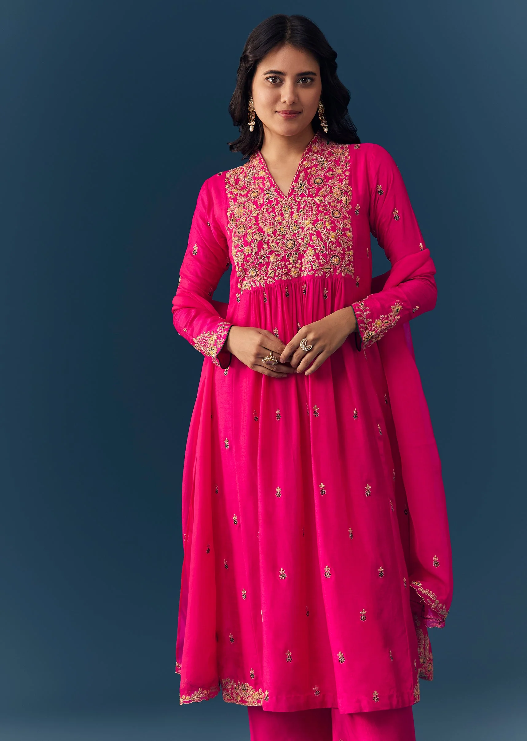 Pink Raw Silk Zari Embroidered Anarkali Set - Image 4