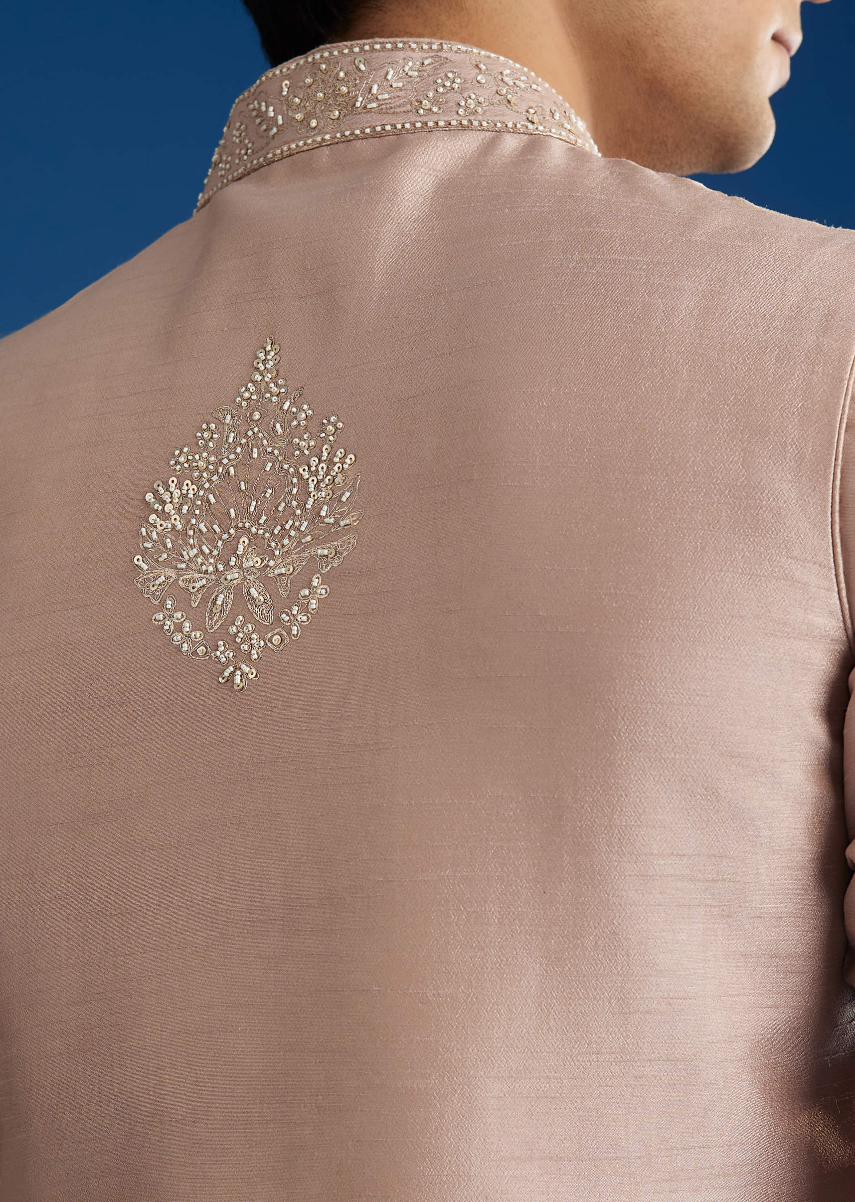Pink Rawsilk Jacket Kurta Set With Zari Sequins And Cut Dana - Image 4