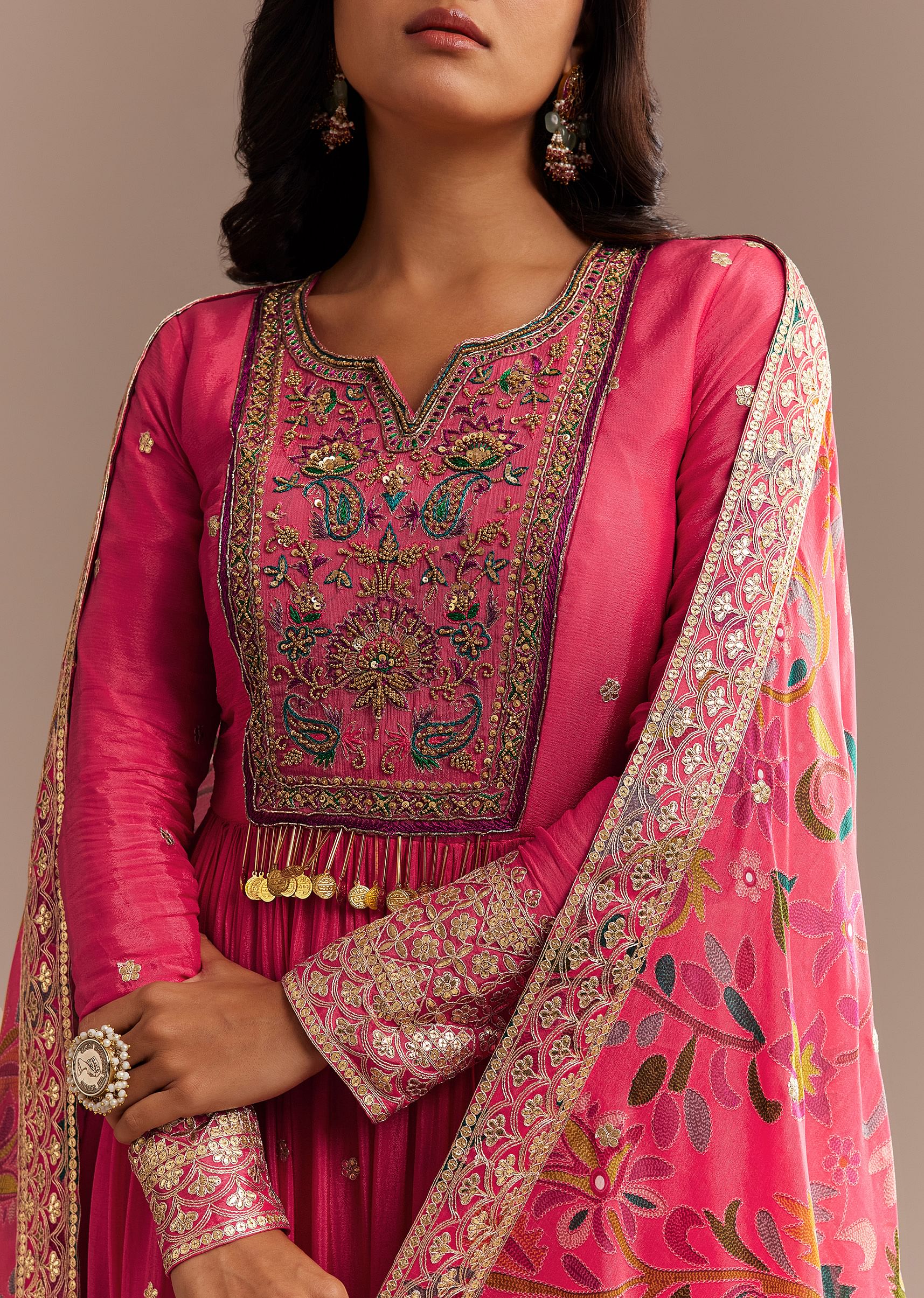 Pink Resham Embroidered Anarkali Set - Image 2