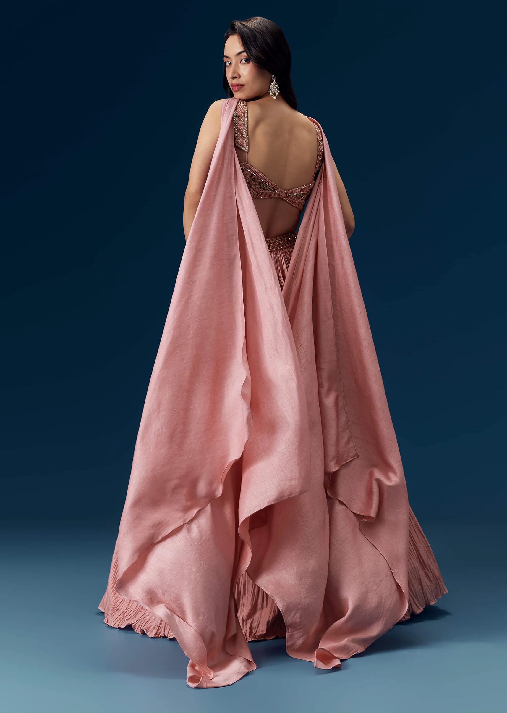 Pink Ruched Bridesmaid Lehega with Choker Dupatta - Image 2