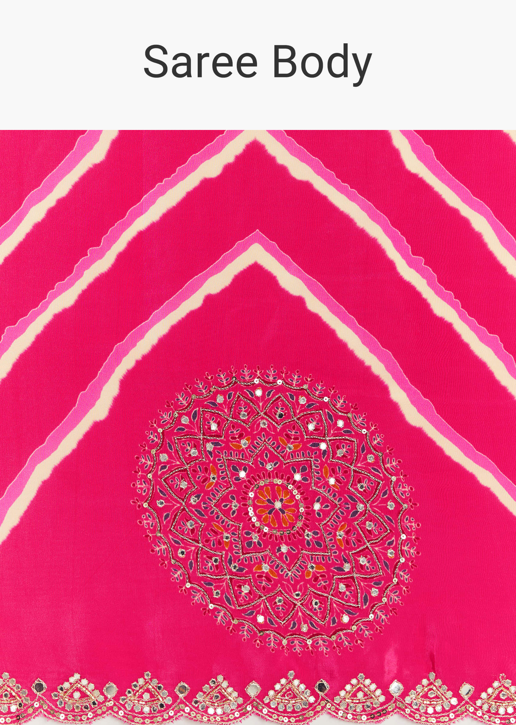 Pink Satin Saree With Gota And Mirror Embroidery - Image 9