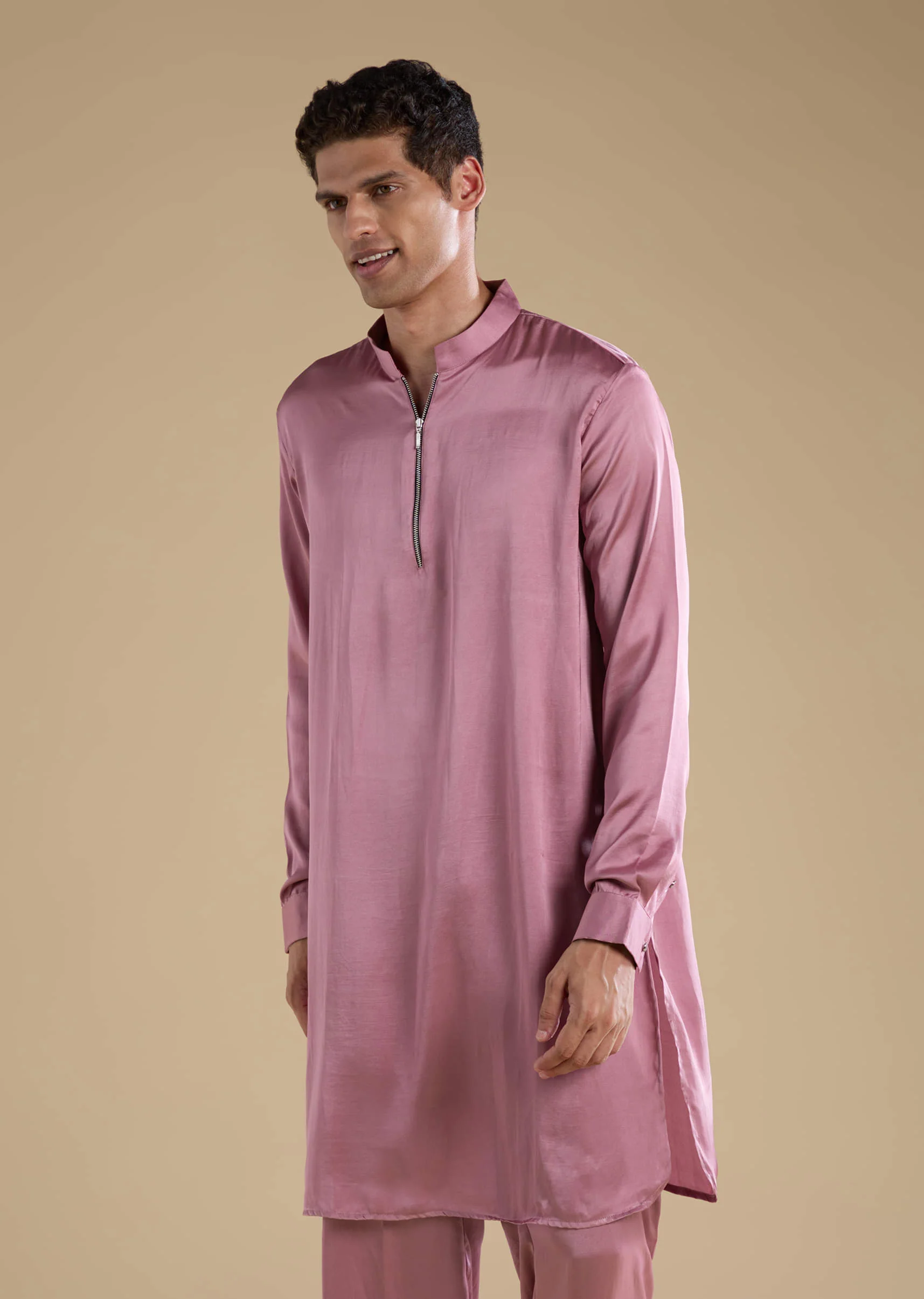 Pink Satin Silk Jacket and Kurta Set with Metal Work - Image 6