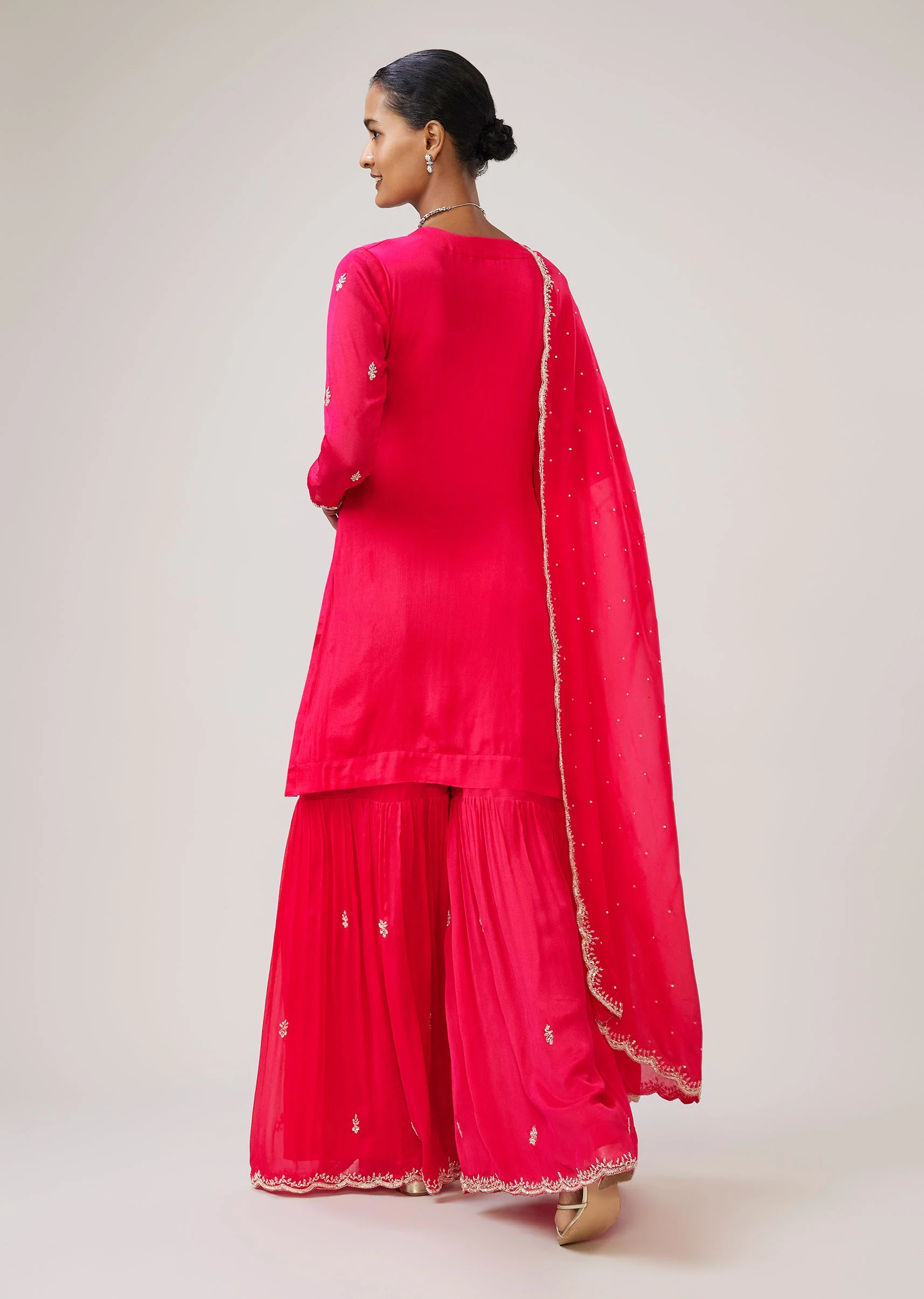 Pink Sequin Cut Dana Sharara Suit With Dupatta - Image 5