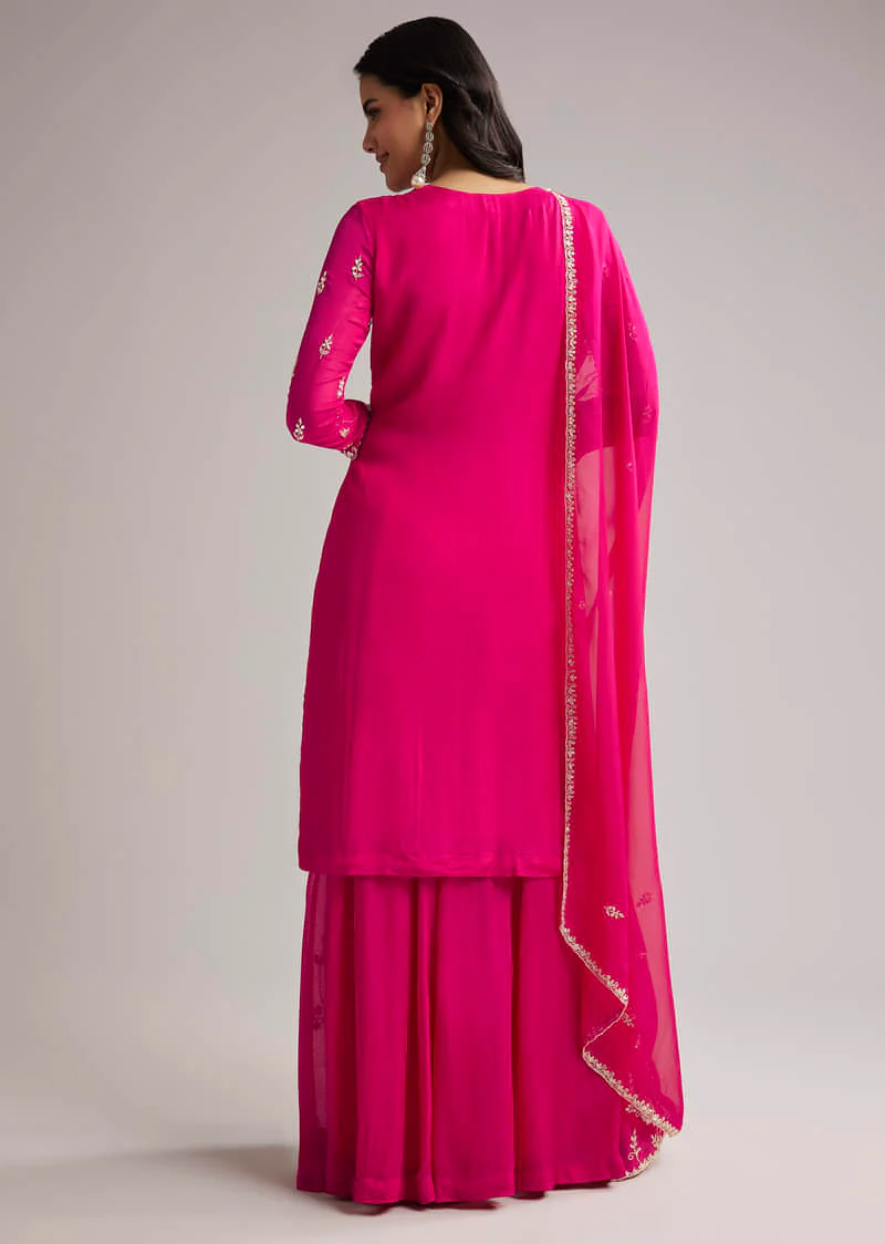 Pink Sequin Embroidered Palazzo Set With Dupatta - Image 6