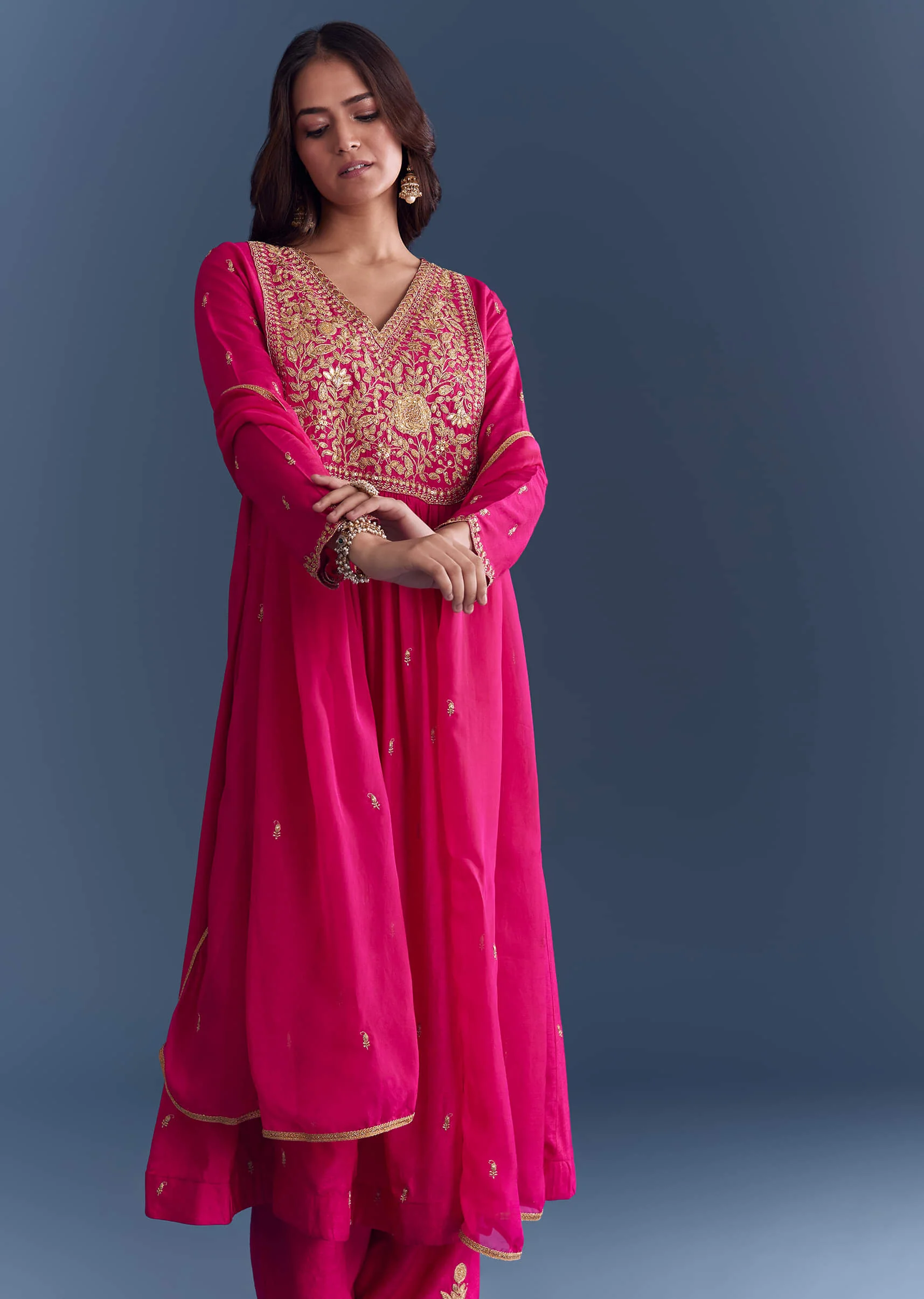 Pink Silk Anarkali Suit With Zari Thread Embroidery - Image 4