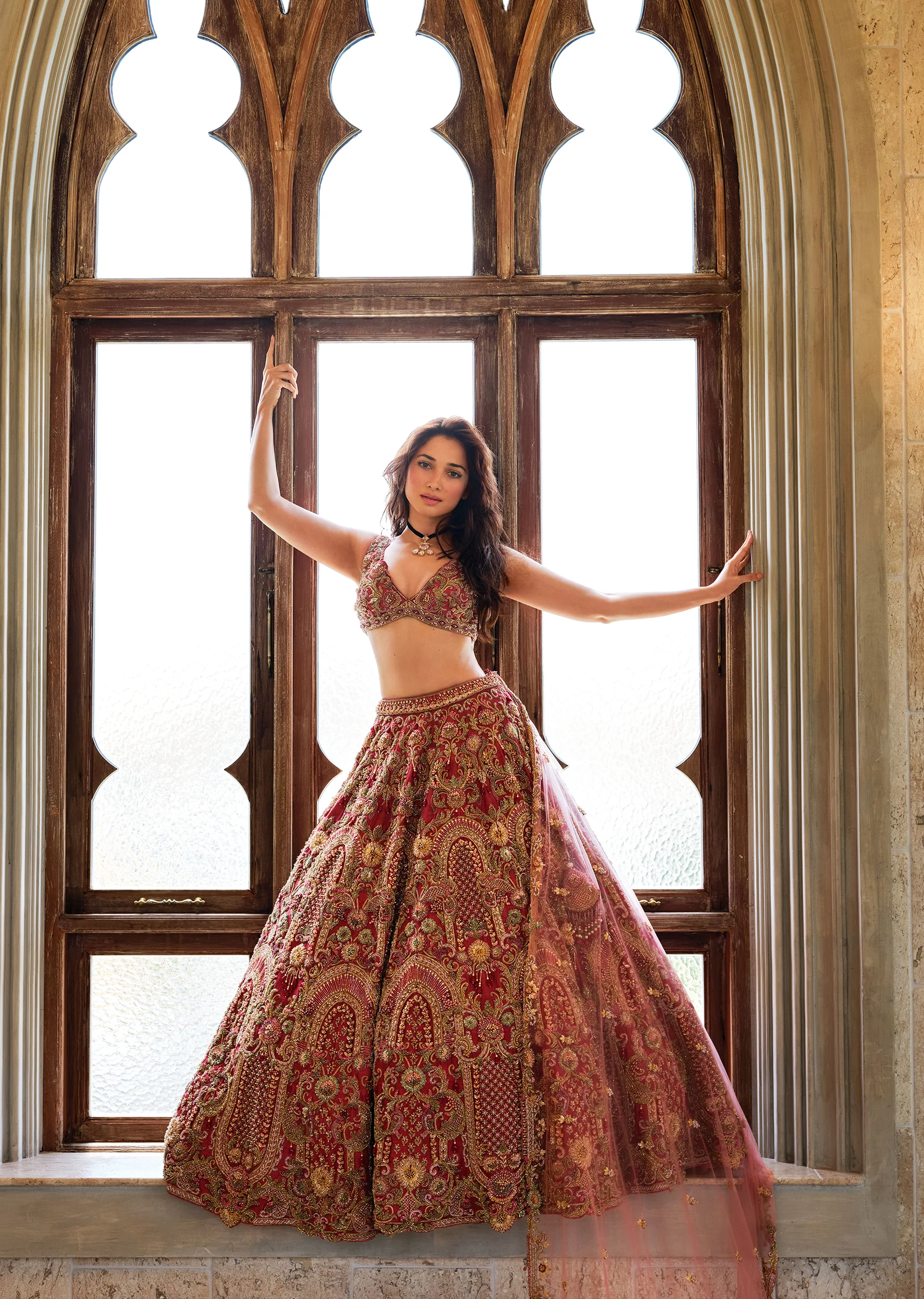 Pink Silk Bridal Lehenga With Sequins Zardosi And Beads Embroidery - Image 2