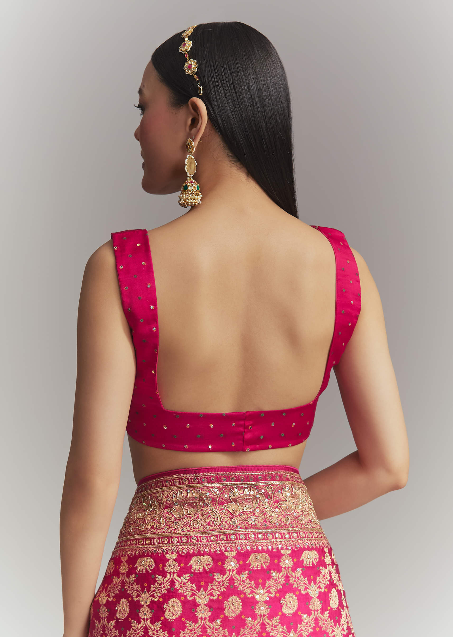 Pink Silk Embroidered Saree With Heavy Hand Embroidery - Image 8