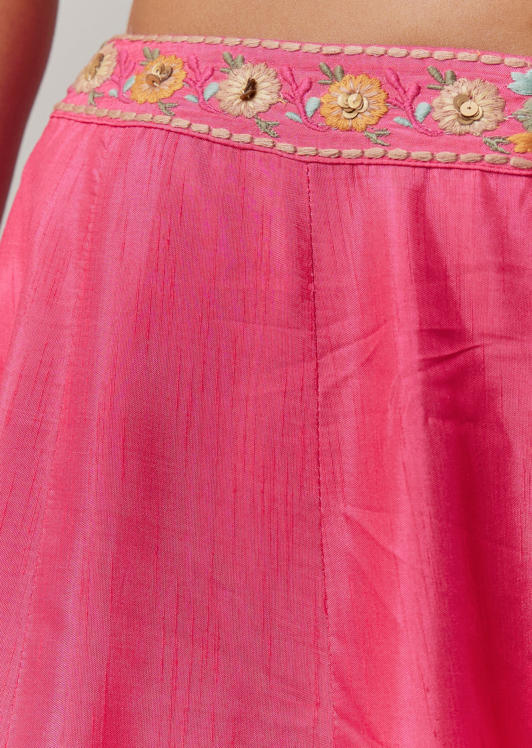 Pink Silk Indowestern Crop Top and Palazzo Set - Image 7
