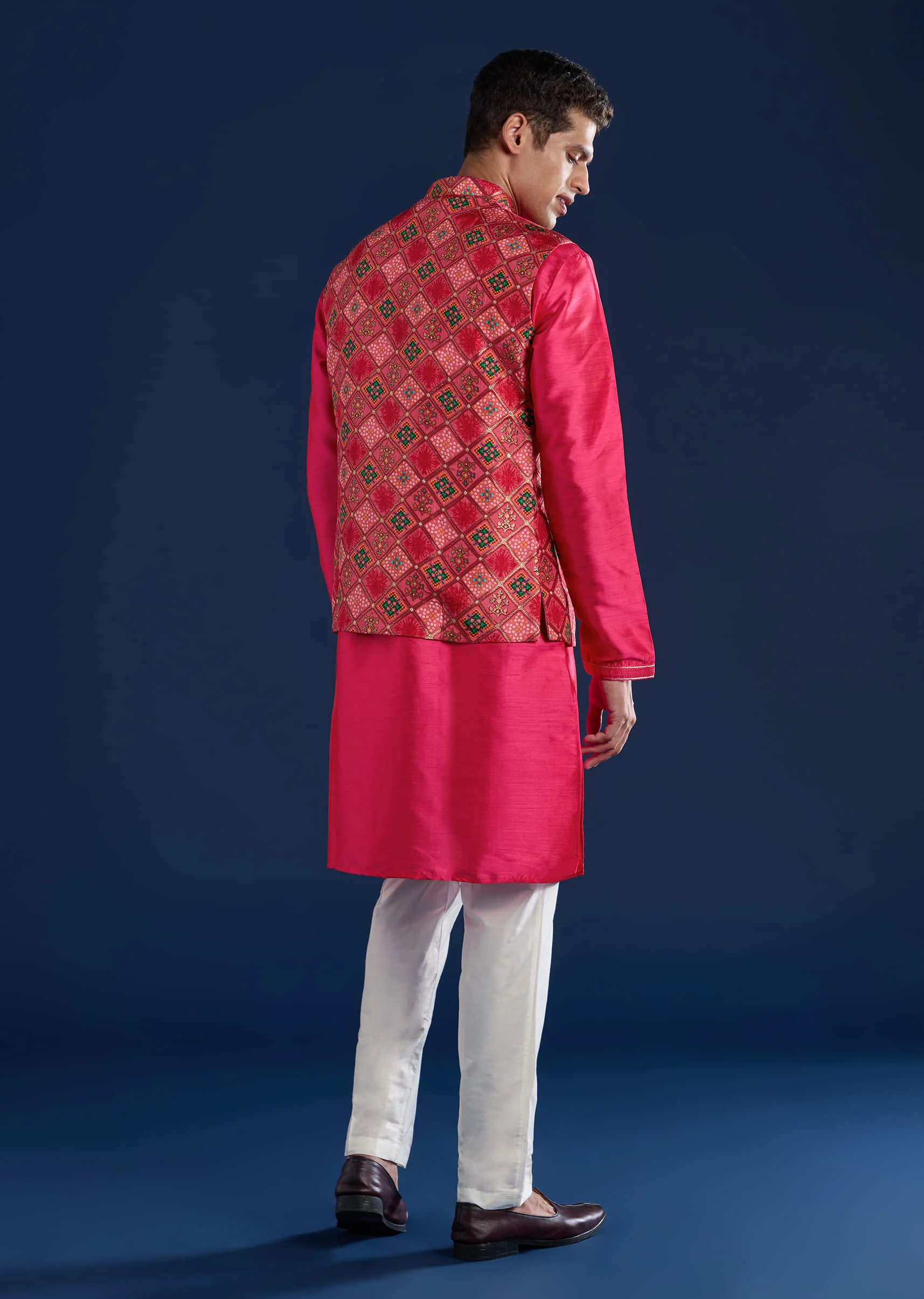 Pink Silk Jacket and Kurta Set with Sequin Work - Image 5