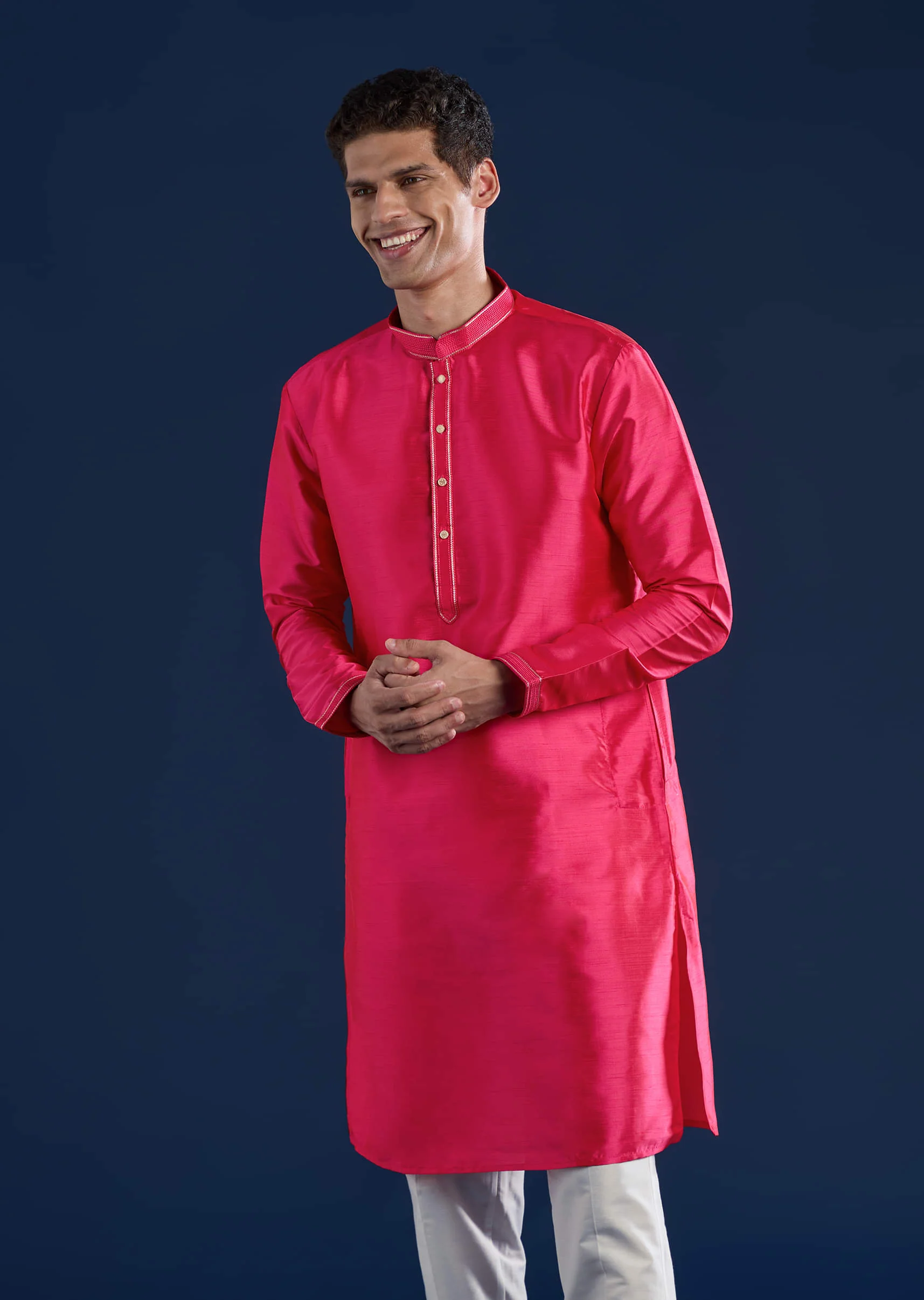 Pink Silk Jacket and Kurta Set with Sequin Work - Image 6