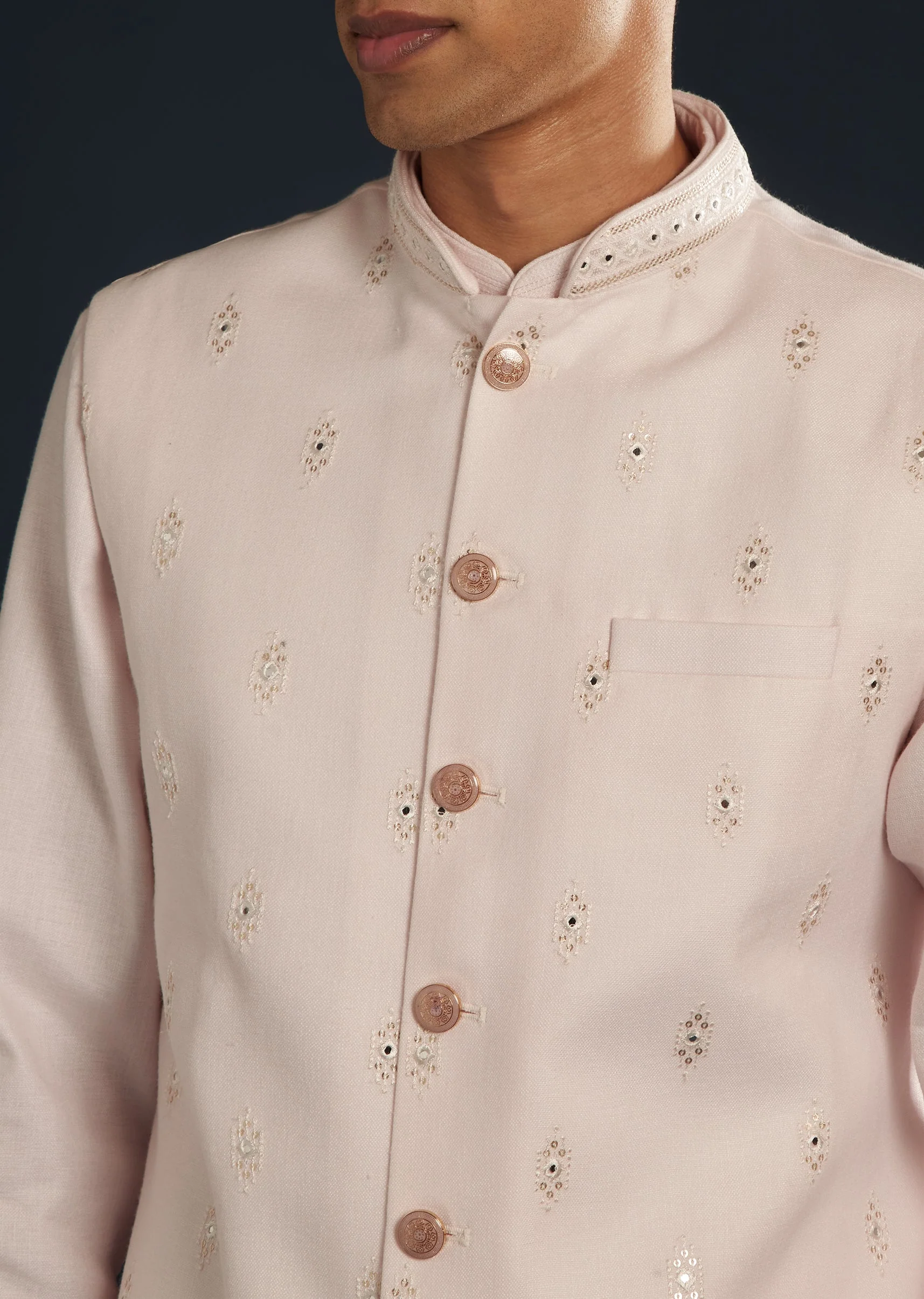 Pink Silk Jacket Kurta Set With Resham Sequins Work