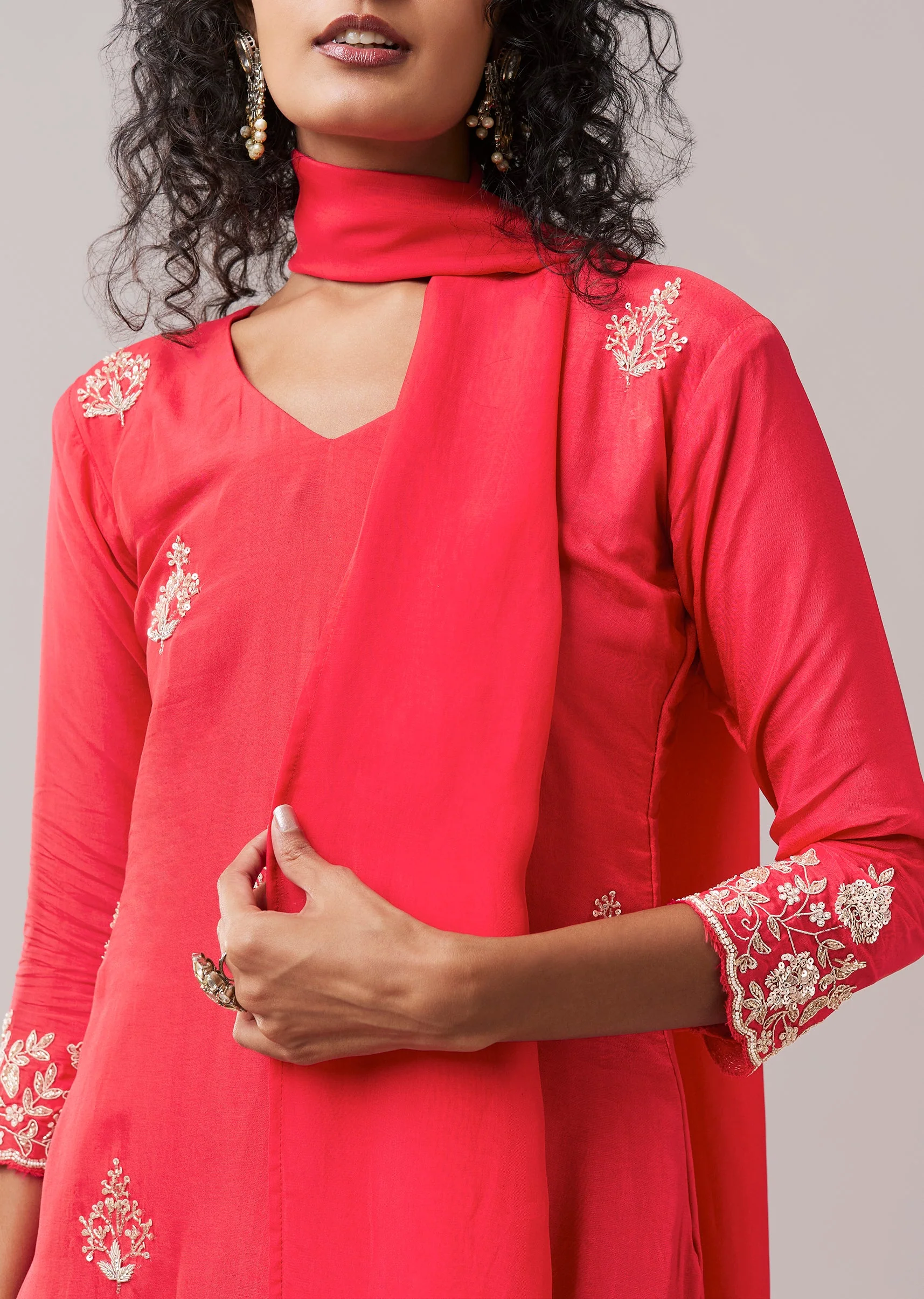 Pink Silk Kurta Palazzo Set with Sequin Work - Image 2
