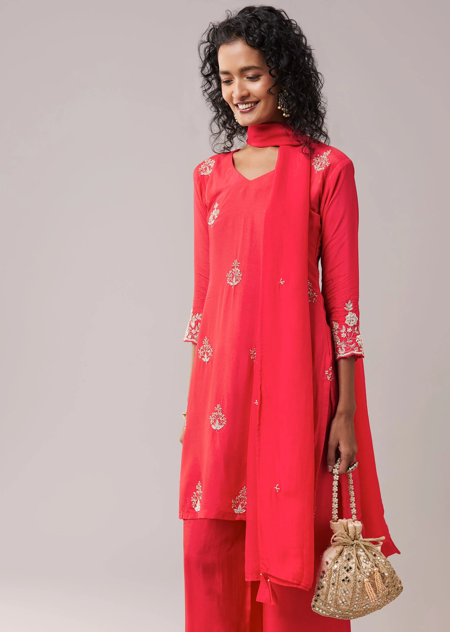 Pink Silk Kurta Palazzo Set with Sequin Work - Image 4