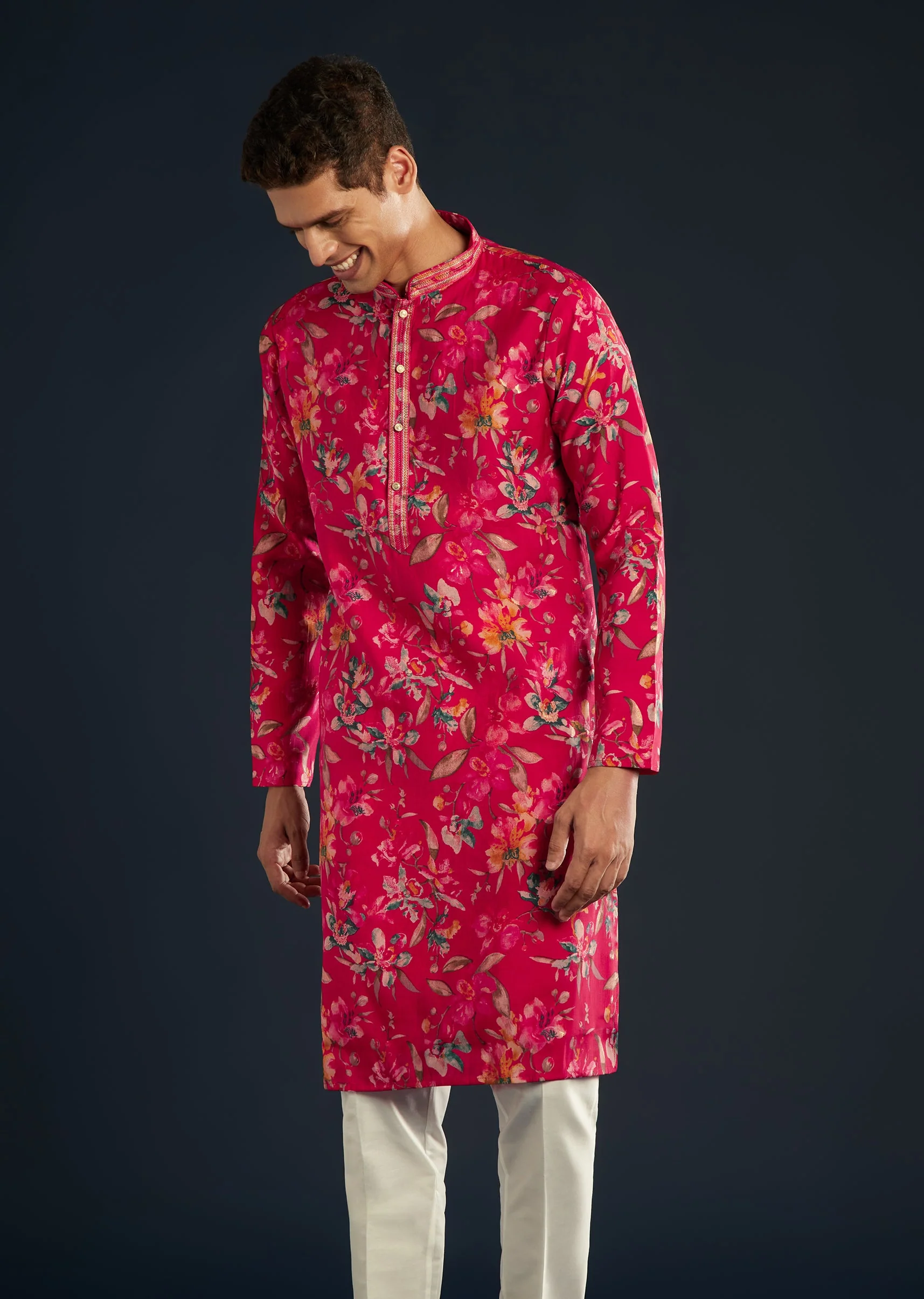 Pink Silk Kurta Set with Floral Motifs - Image 4
