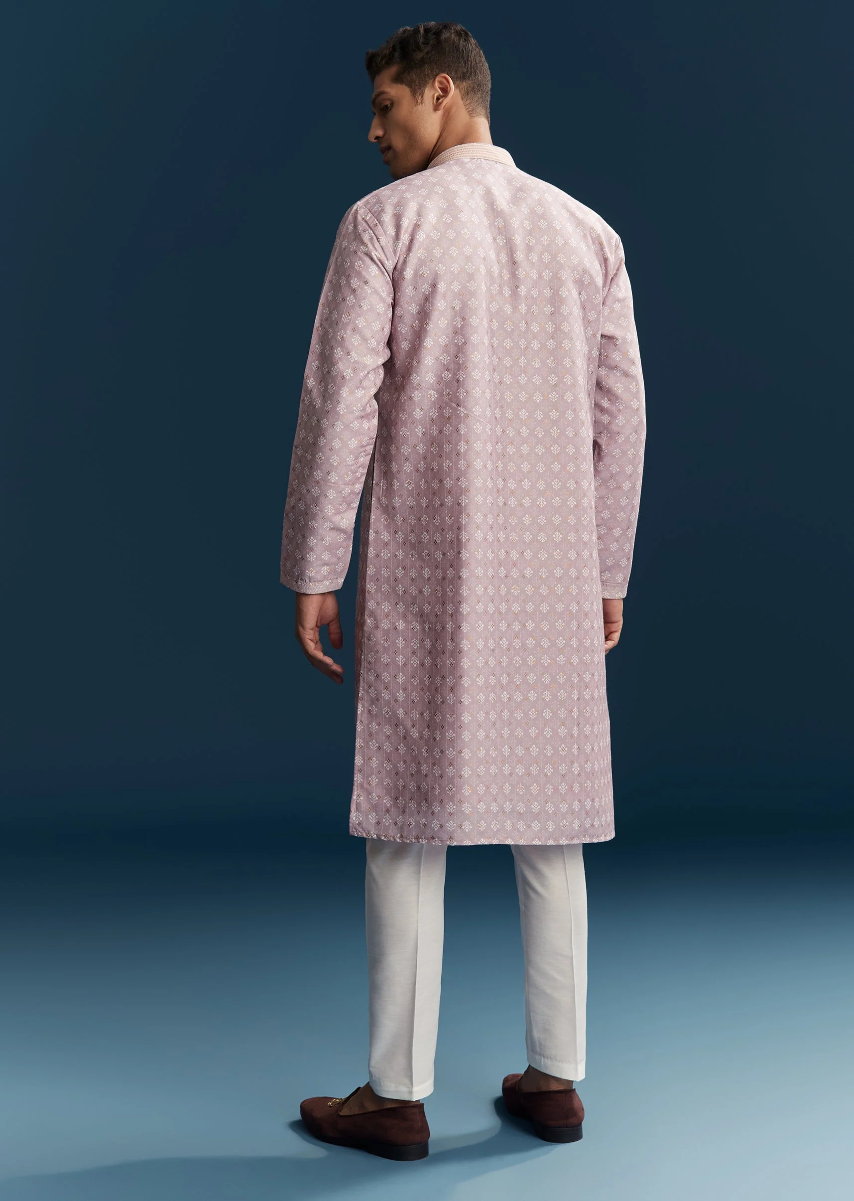 Pink Silk Kurta Set With Minimal Thread Detail - Image 5
