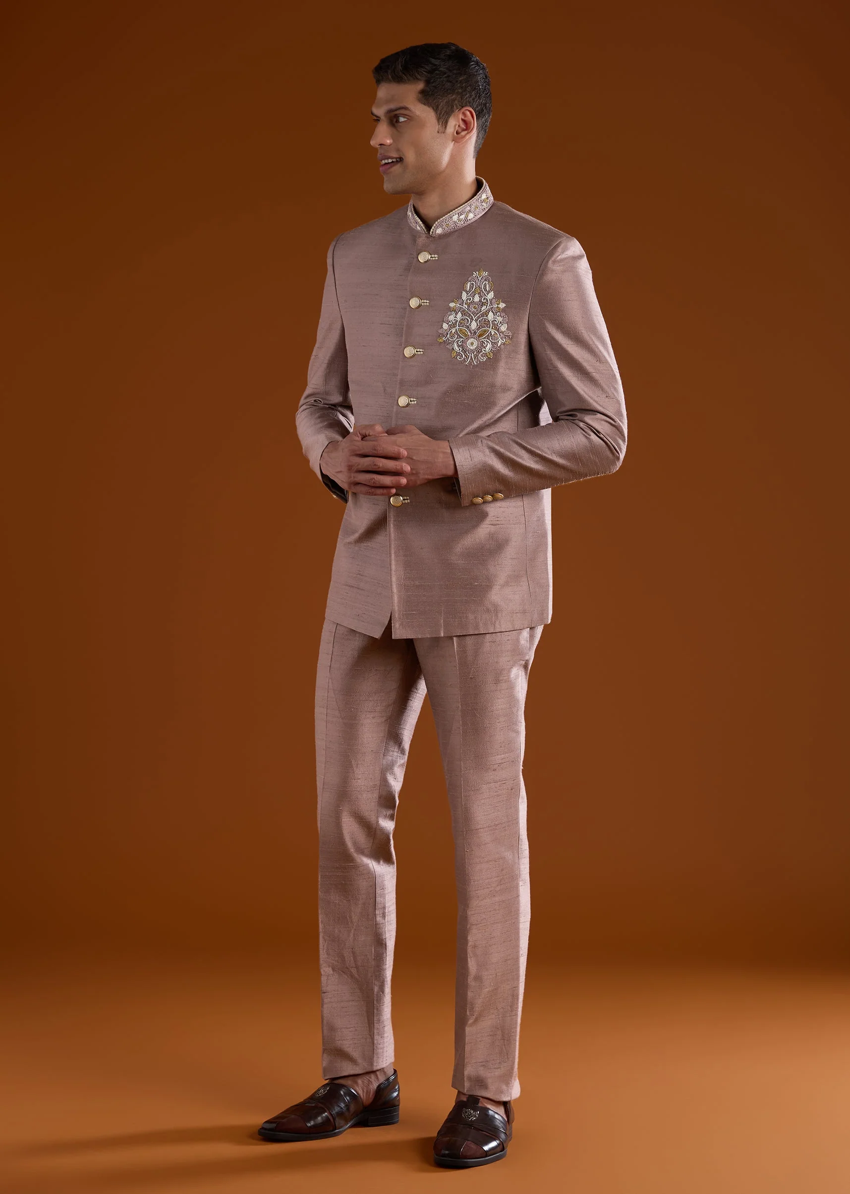 Pink Silk Mens Jodhpuri With Thread And Cut Dana Work - Image 2