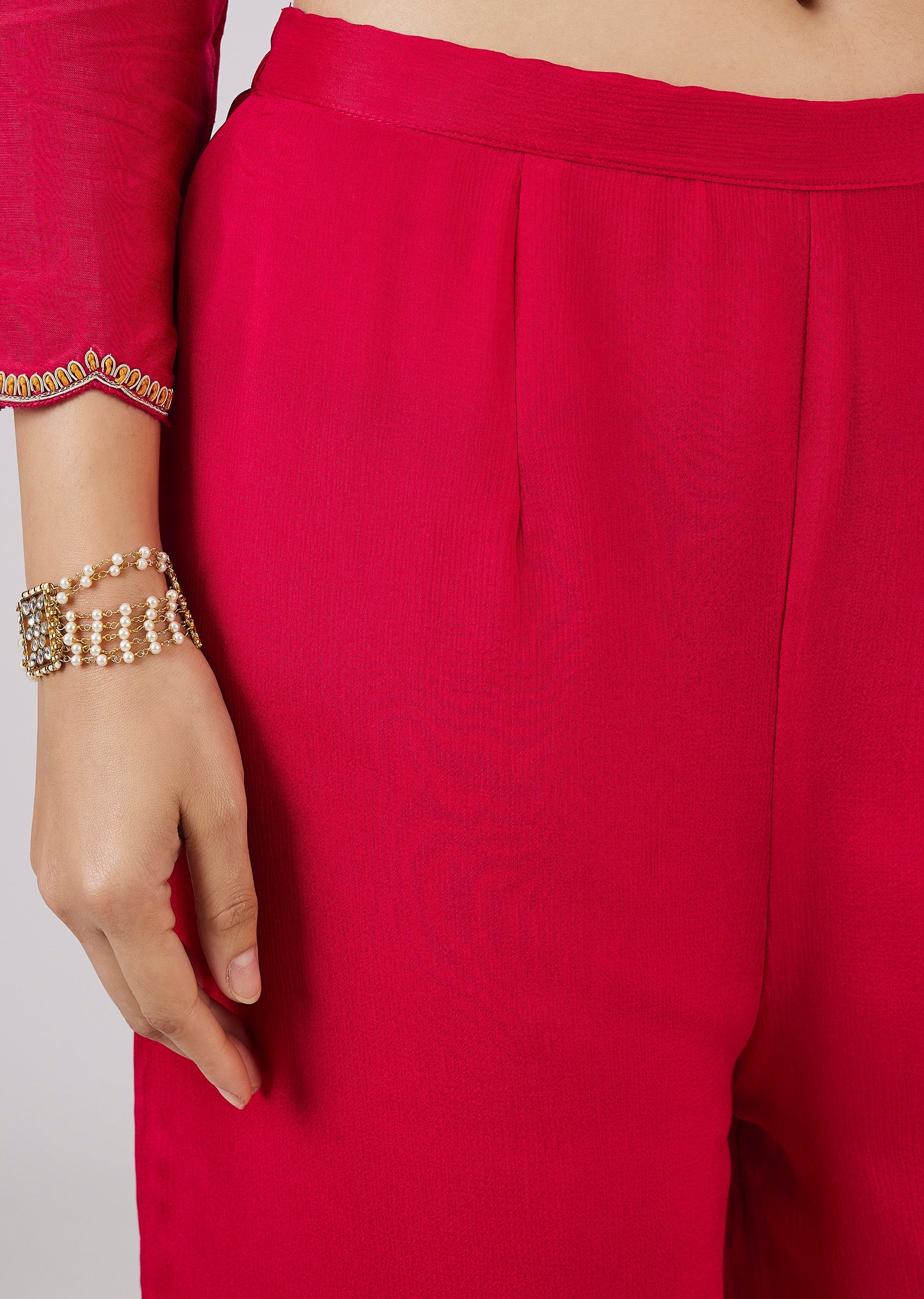 Pink Silk Palazzo Set With Zari And Sequins Work - Image 6