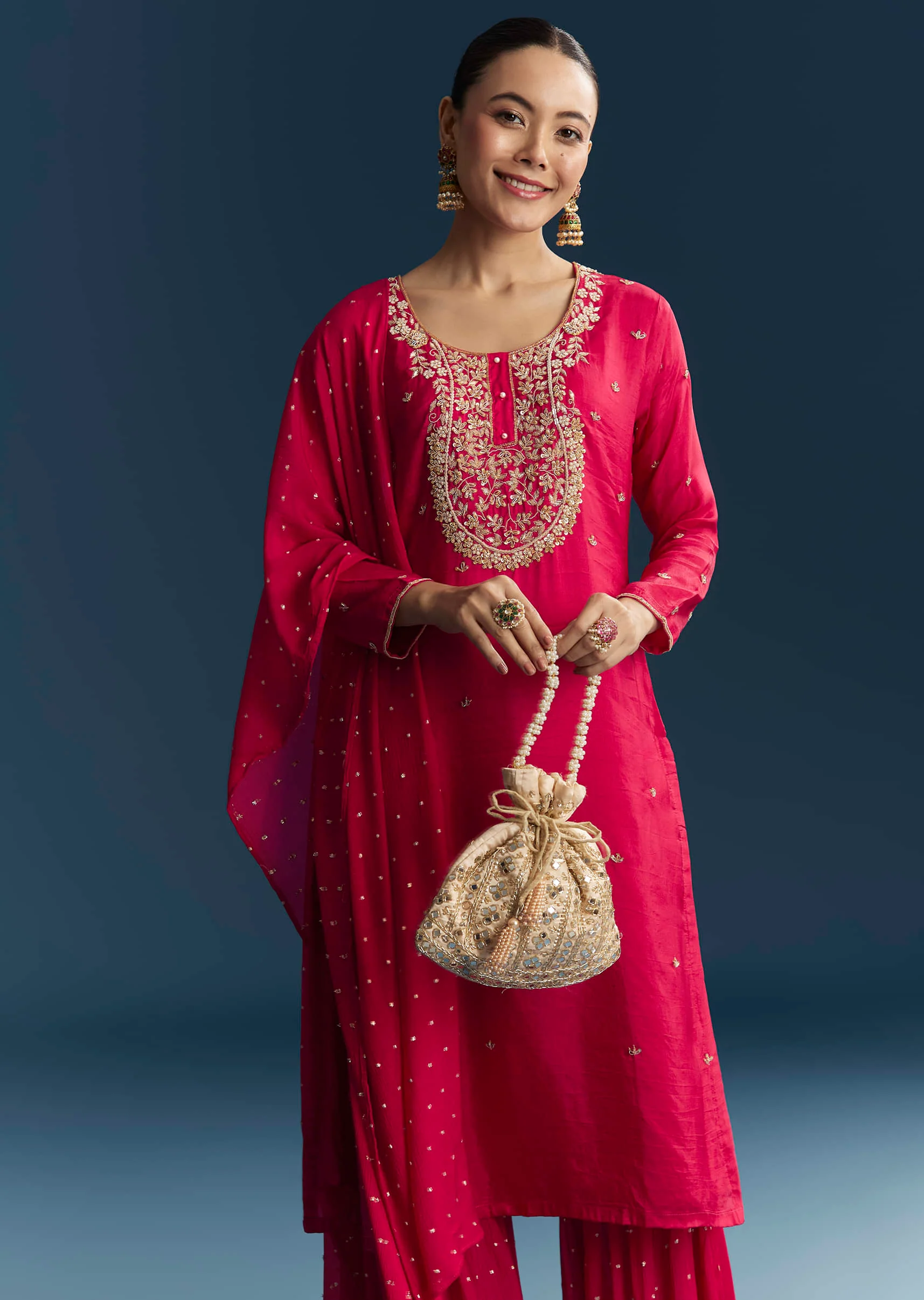 Pink Silk Sharara Suit With Zardosi And Sequins Embroidery - Image 4