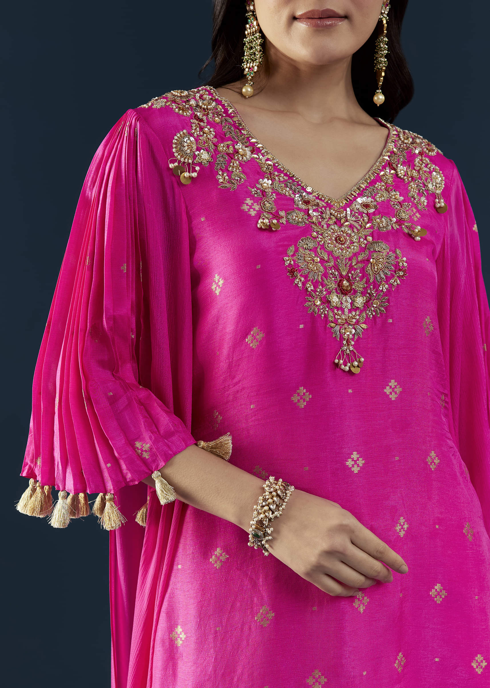 Pink Silk Top and Sharara Set with Sequin Work - Image 2