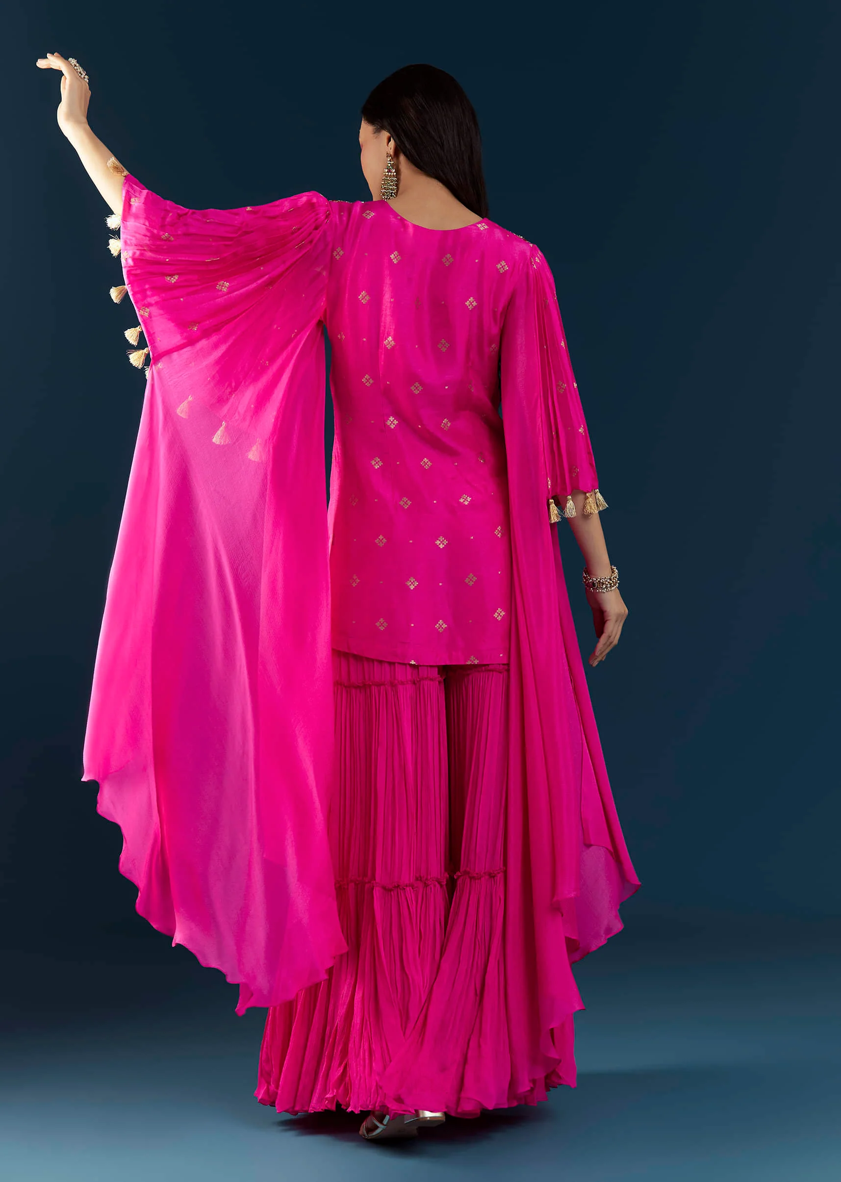 Pink Silk Top and Sharara Set with Sequin Work - Image 5