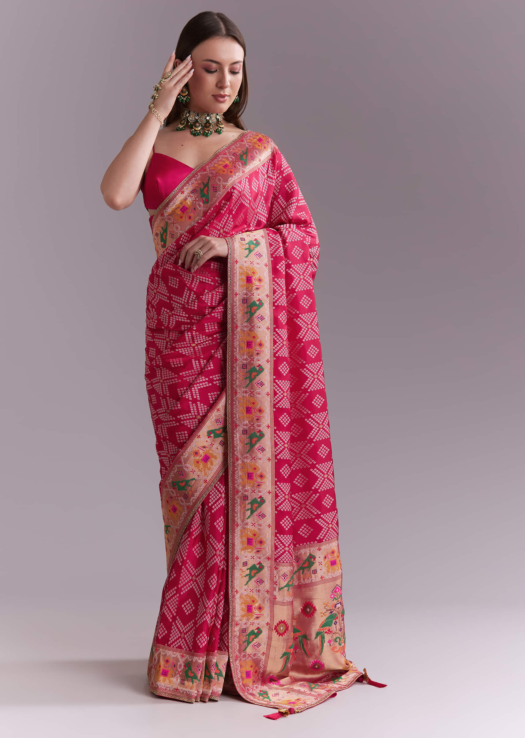 Pink Silk Woven Saree With Multicolour Geometric Motifs - Image 3