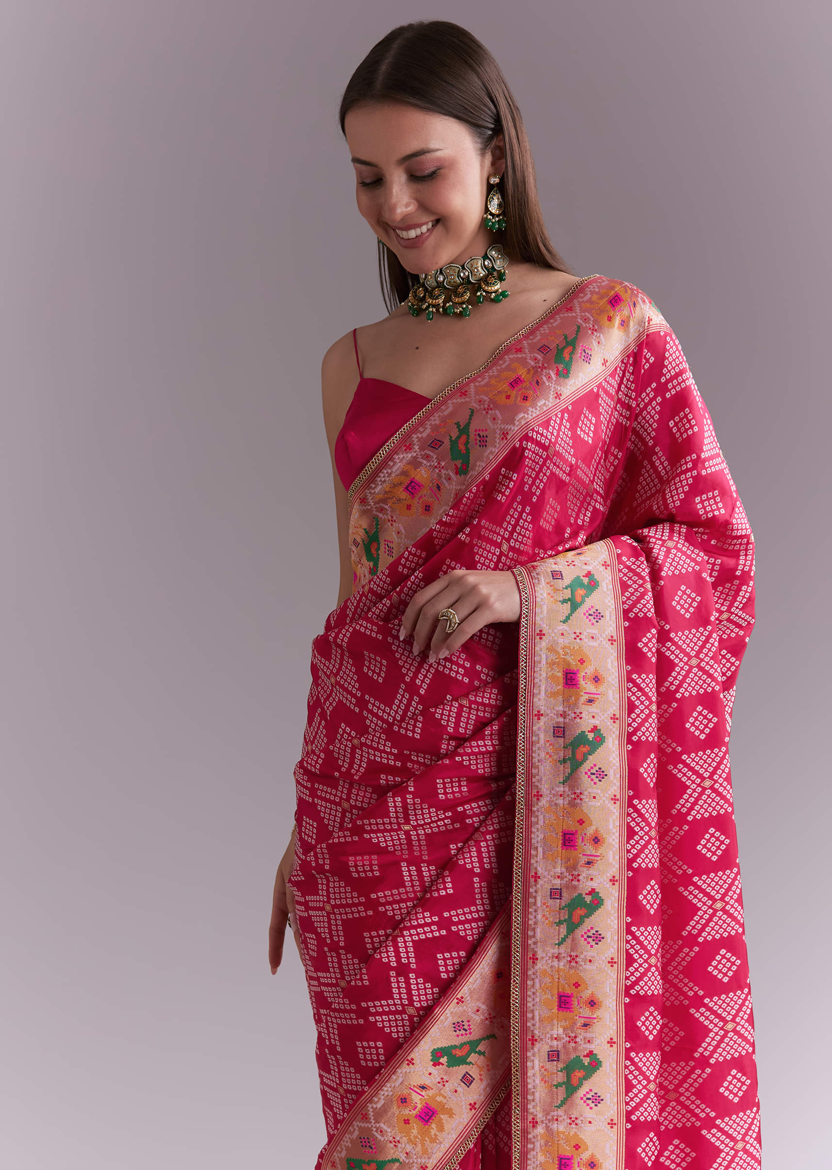 Pink Silk Woven Saree With Multicolour Geometric Motifs - Image 4