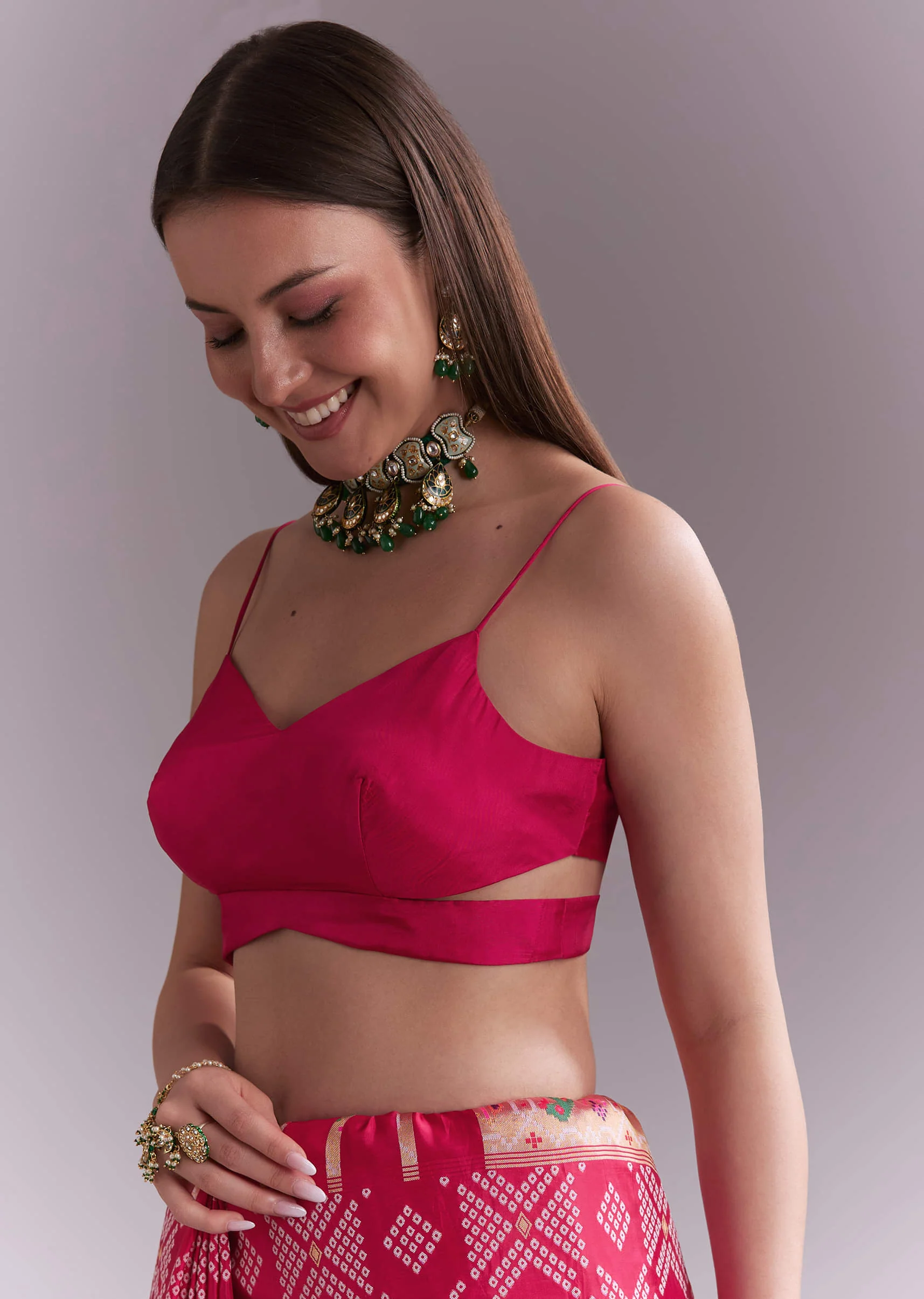 Pink Silk Woven Saree With Multicolour Geometric Motifs - Image 7