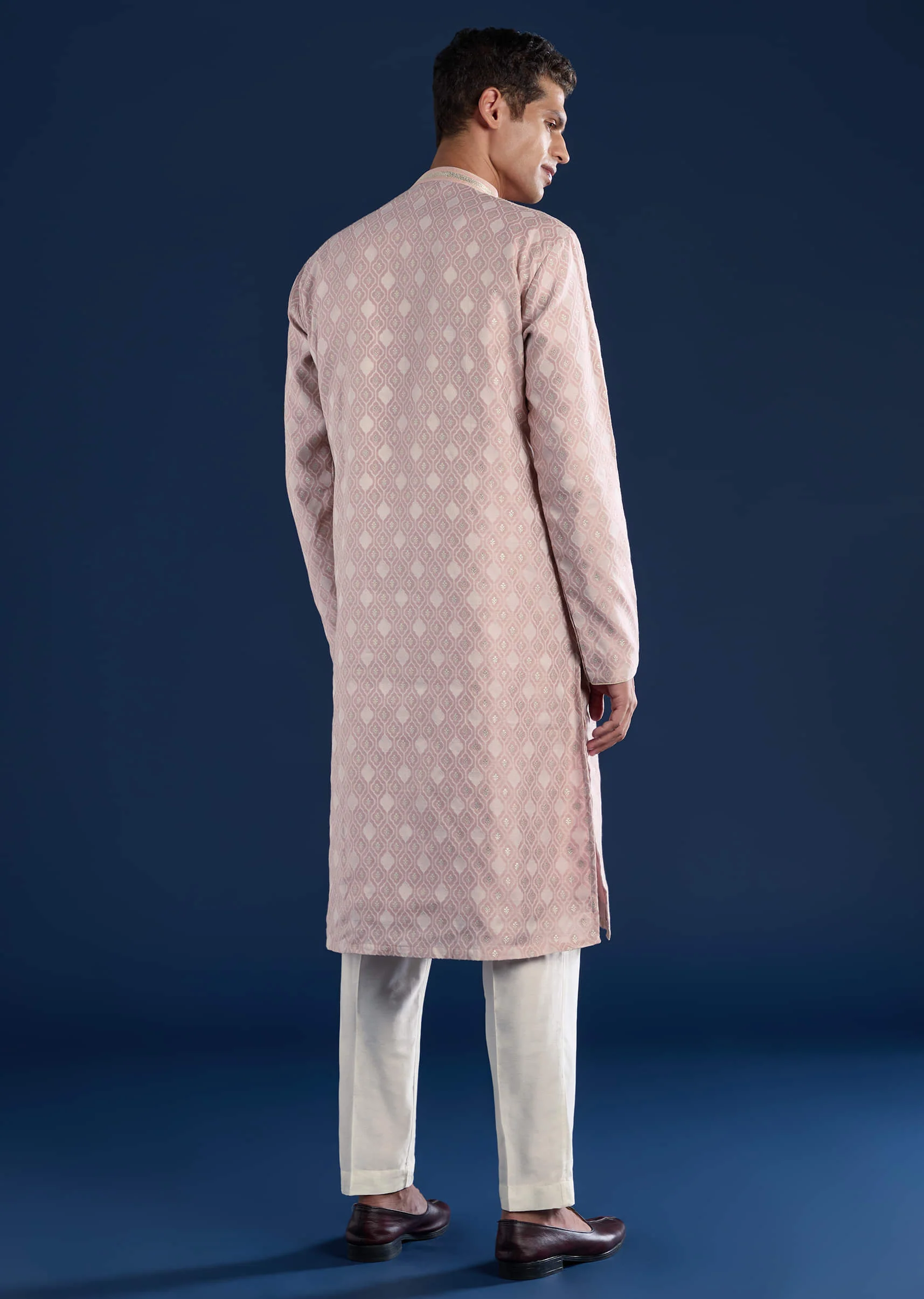 Pink Straight Kurta Set in Jacquard - Image 5