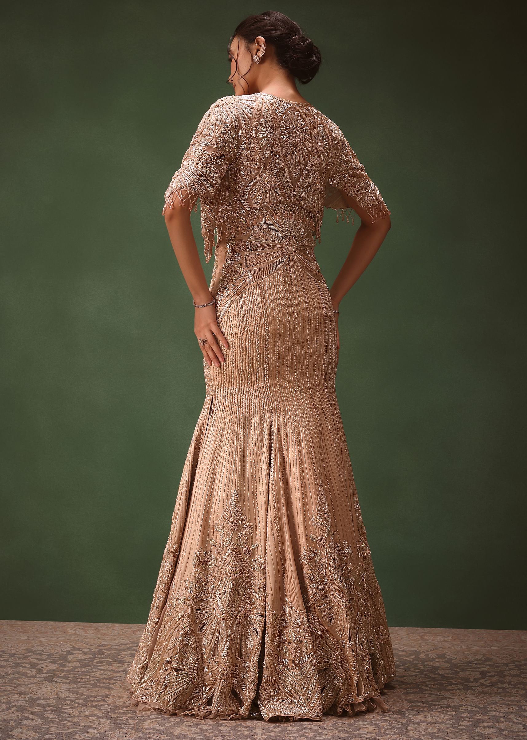 Pink Tissue Cutdana Fishcut Lehenga With Cape And Jacket - Image 6