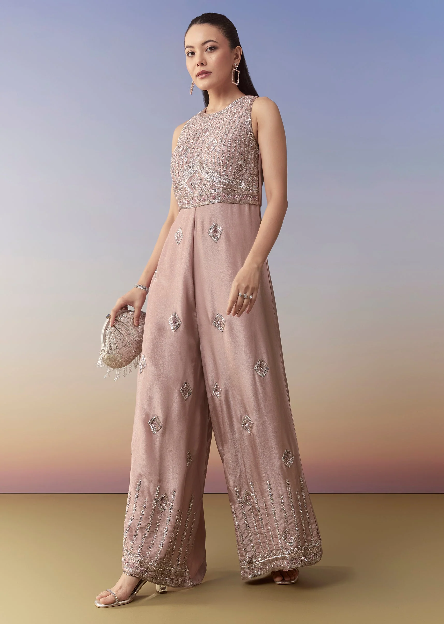 Pink Tissue Embroidered Jumpsuit - Image 3