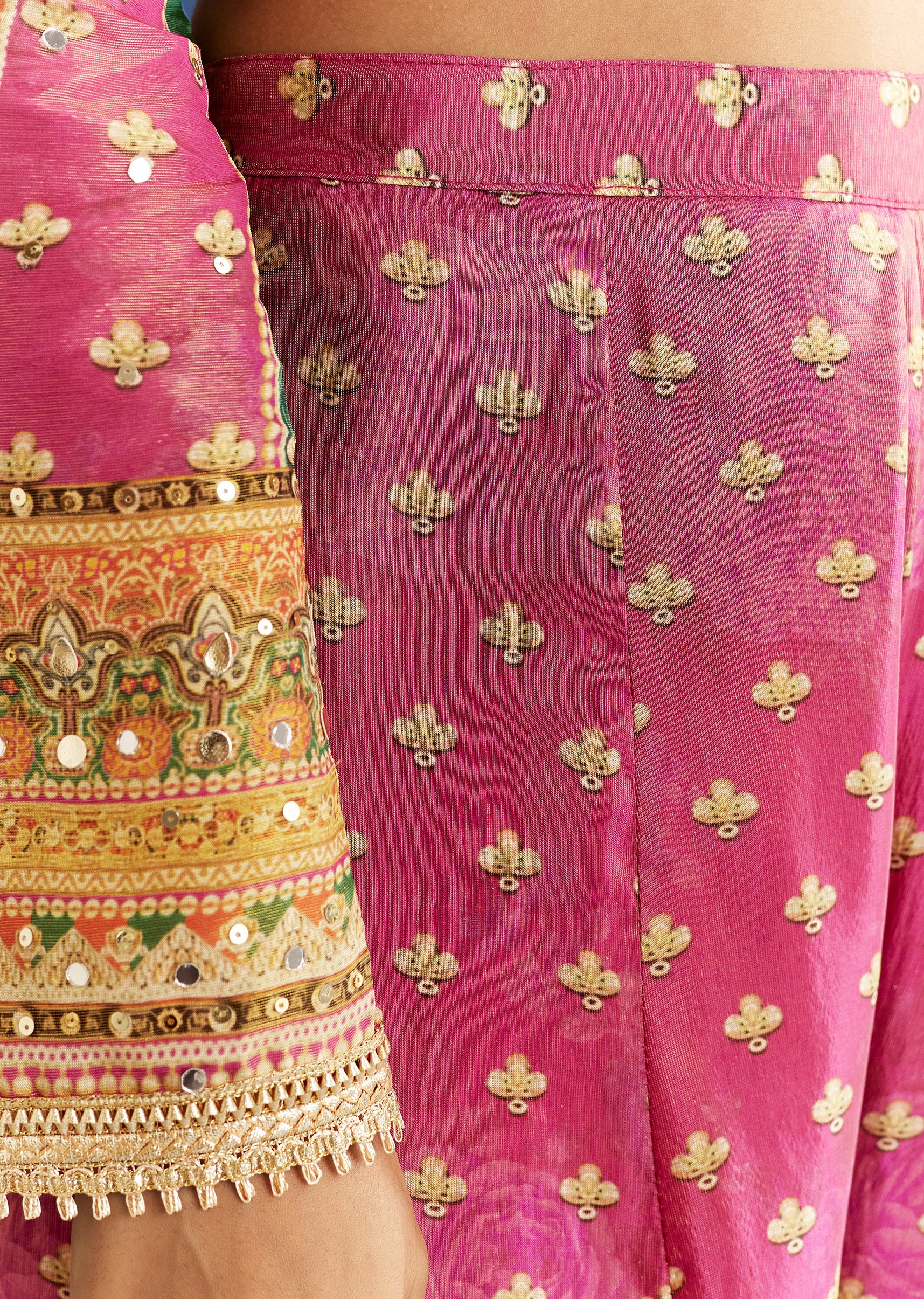 Pink Tissue Kurta With Printed Palazzo And Organza Dupatta - Image 6