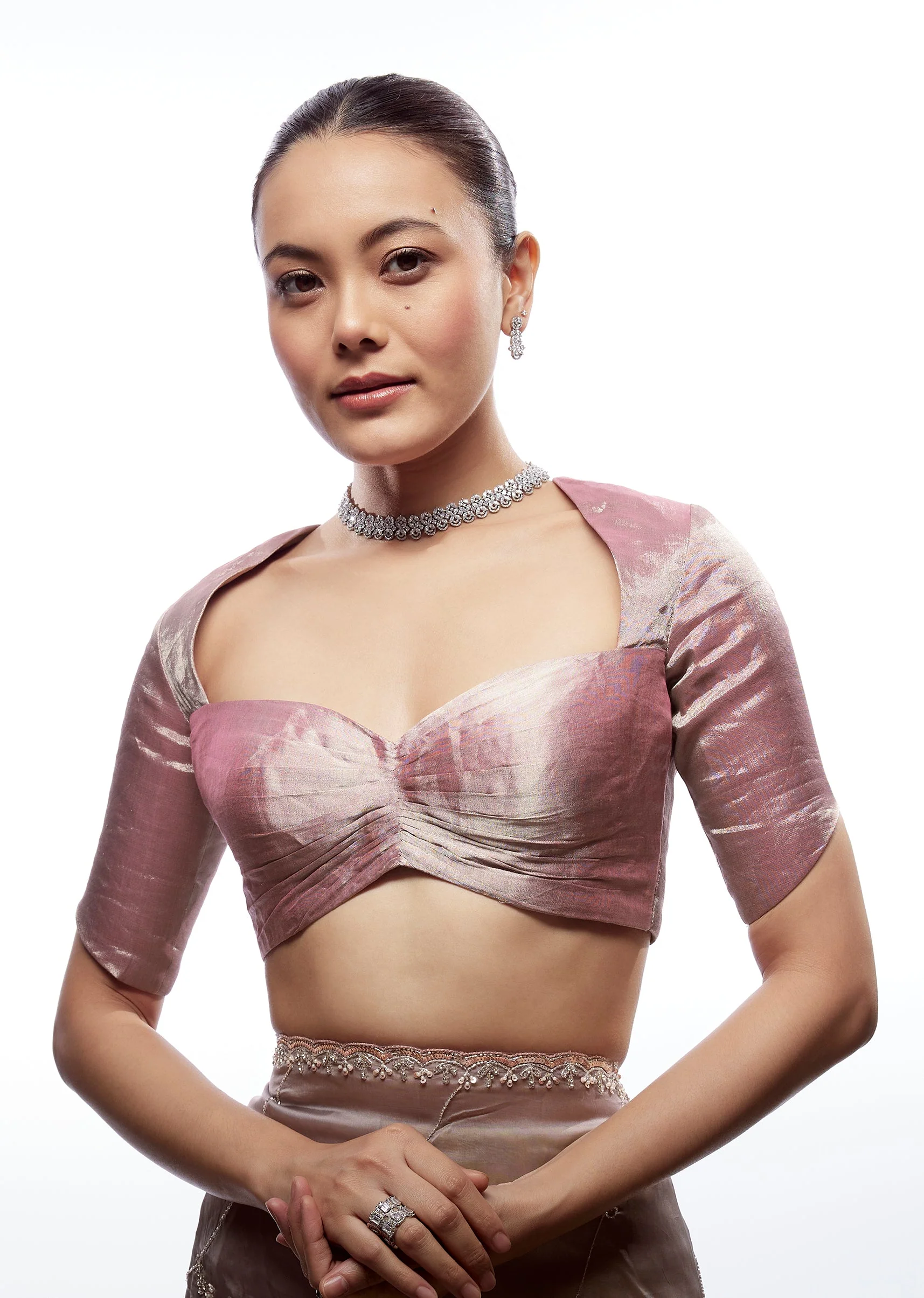 Pink Tissue Ruching Sweetheart Blouse - Image 4
