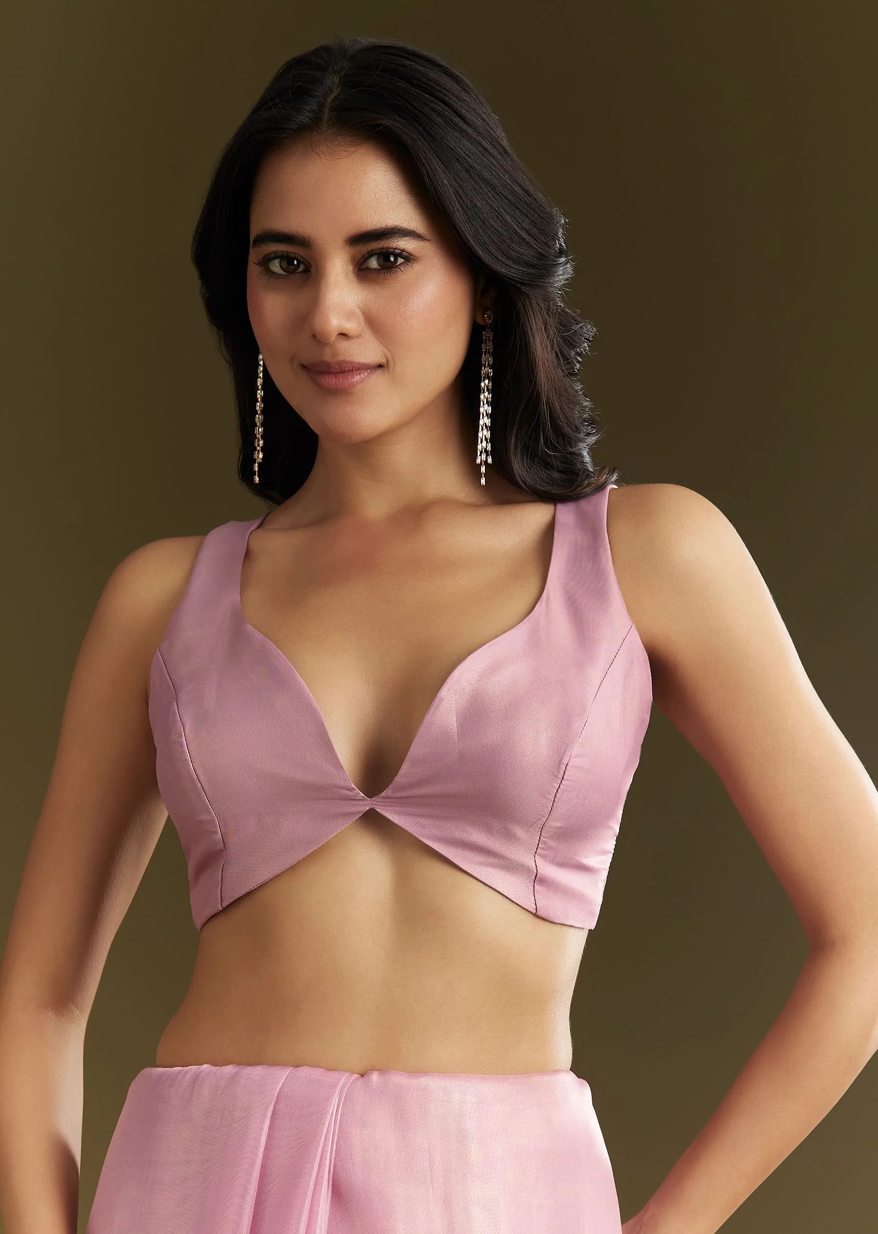 Pink Tissue Saree With All Over Stone Embellishment And Cutdana Scallop Border - Image 7