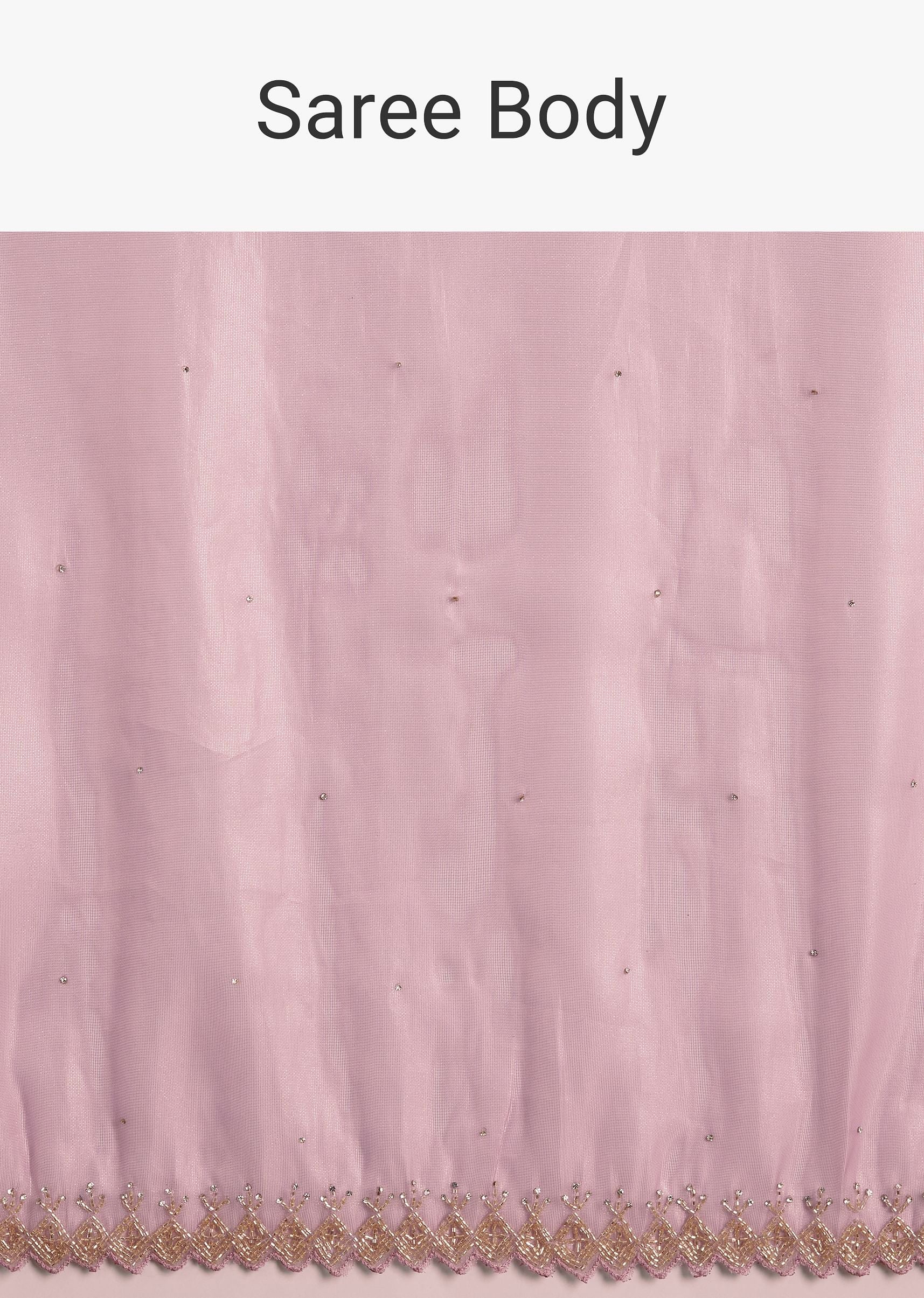 Pink Tissue Saree With All Over Stone Embellishment And Cutdana Scallop Border - Image 9