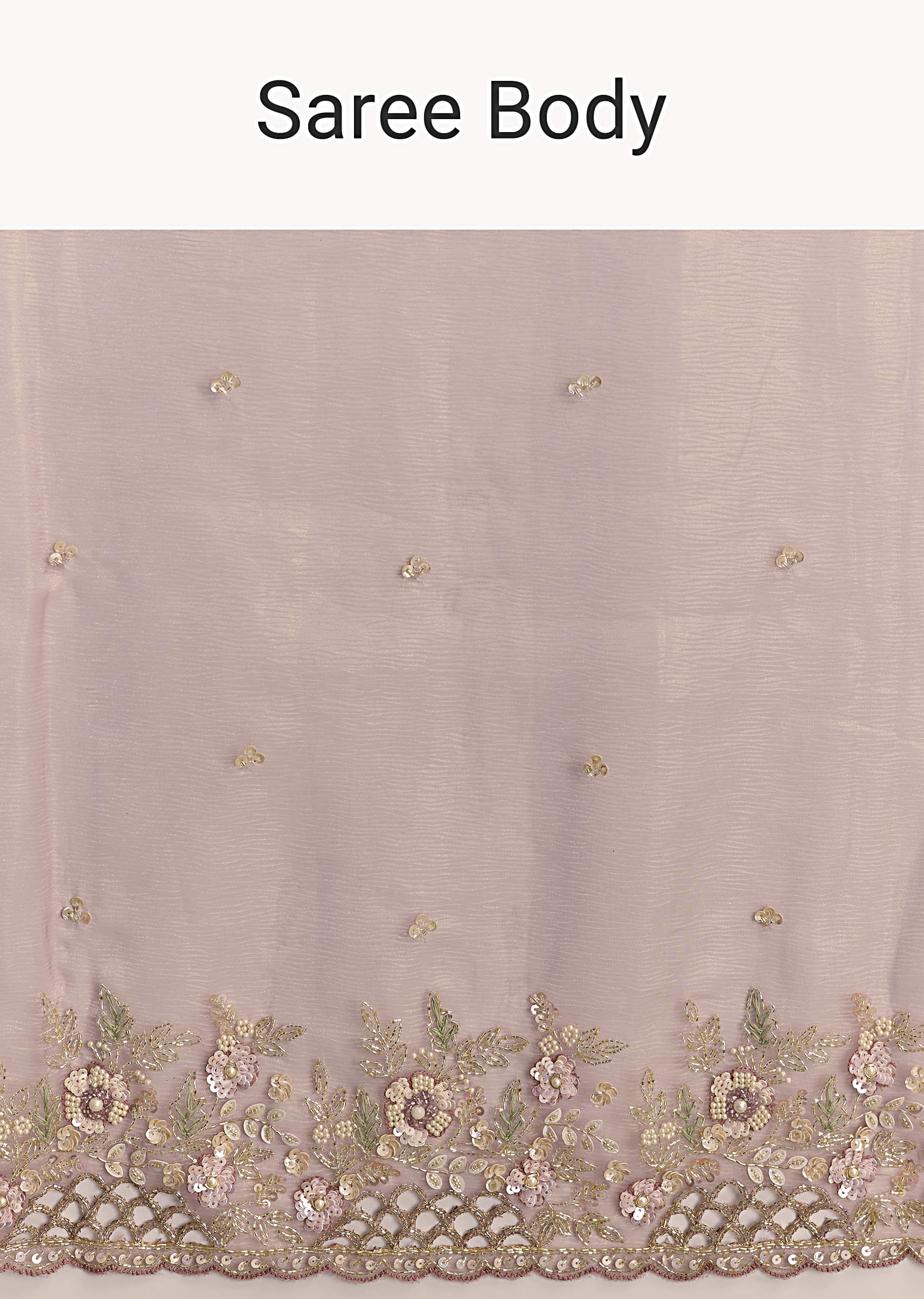 Pink Tissue Saree With Floral Hand Embroidery And Cutwork Border - Image 9