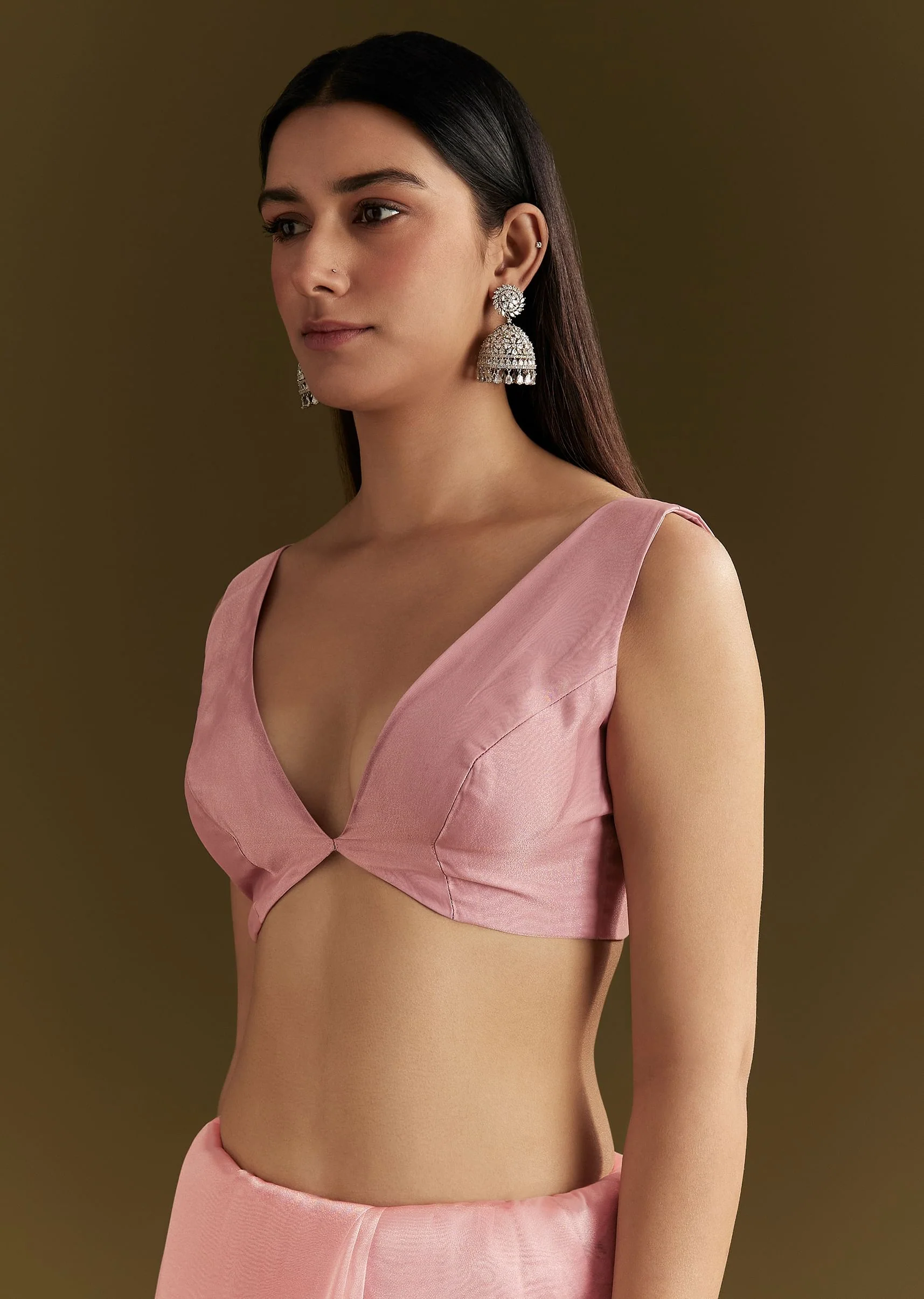 Pink Tissue Saree With Heavy Cutdana And Beads Embroidery - Image 7