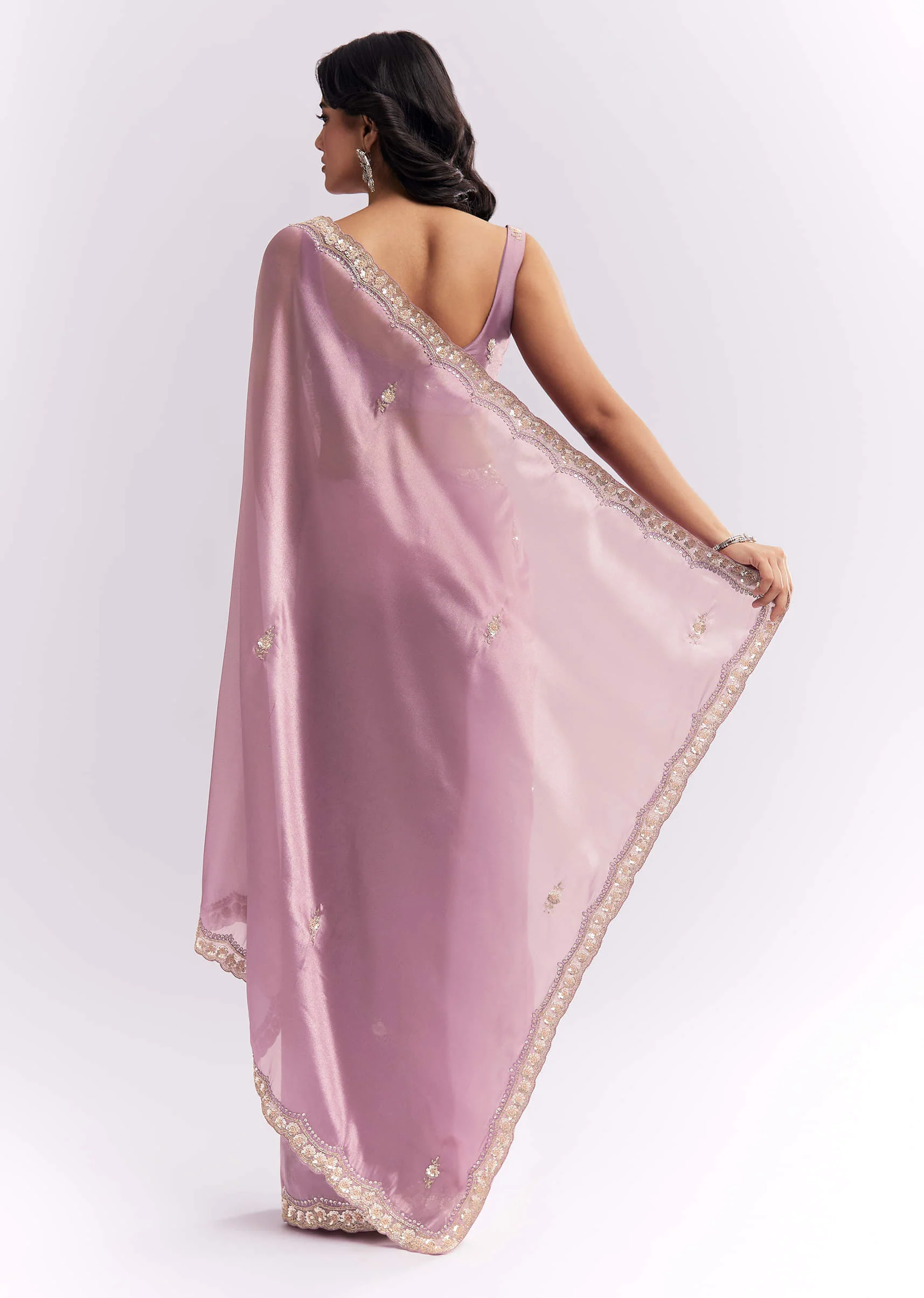 Pink Tissue Silk Saree With Heavy Hand Embroidery - Image 4