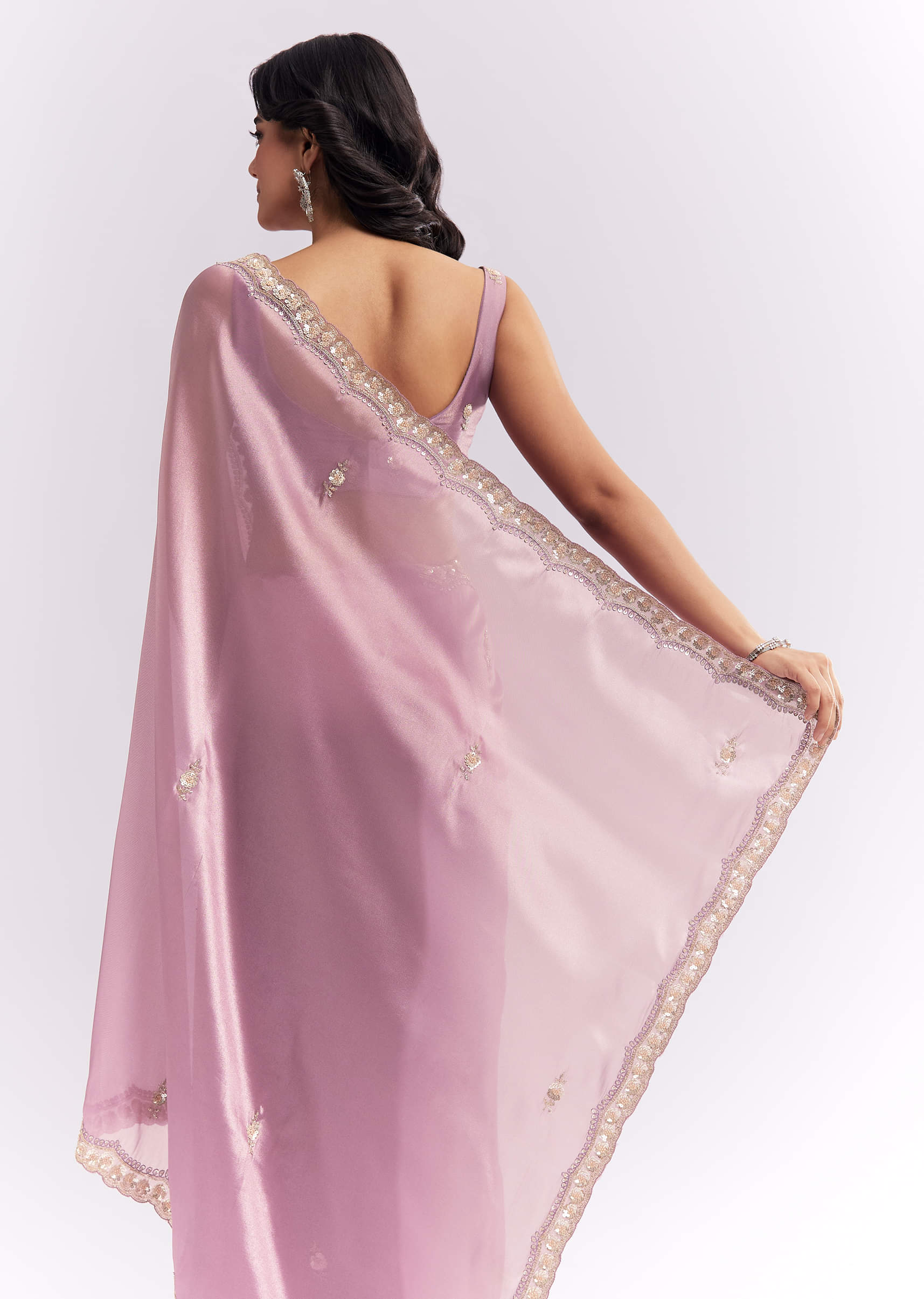 Pink Tissue Silk Saree With Heavy Hand Embroidery - Image 6