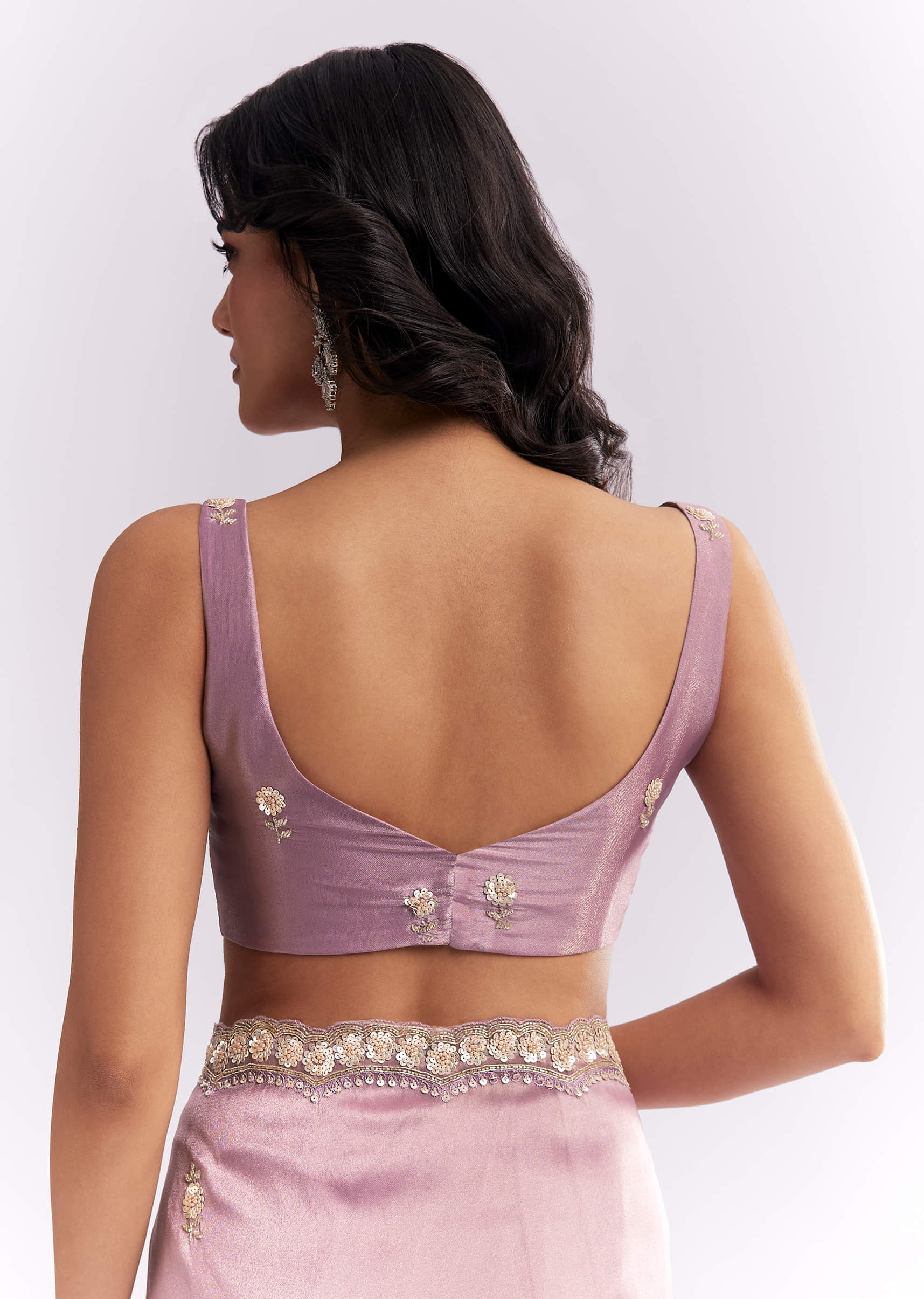 Pink Tissue Silk Saree With Heavy Hand Embroidery - Image 8