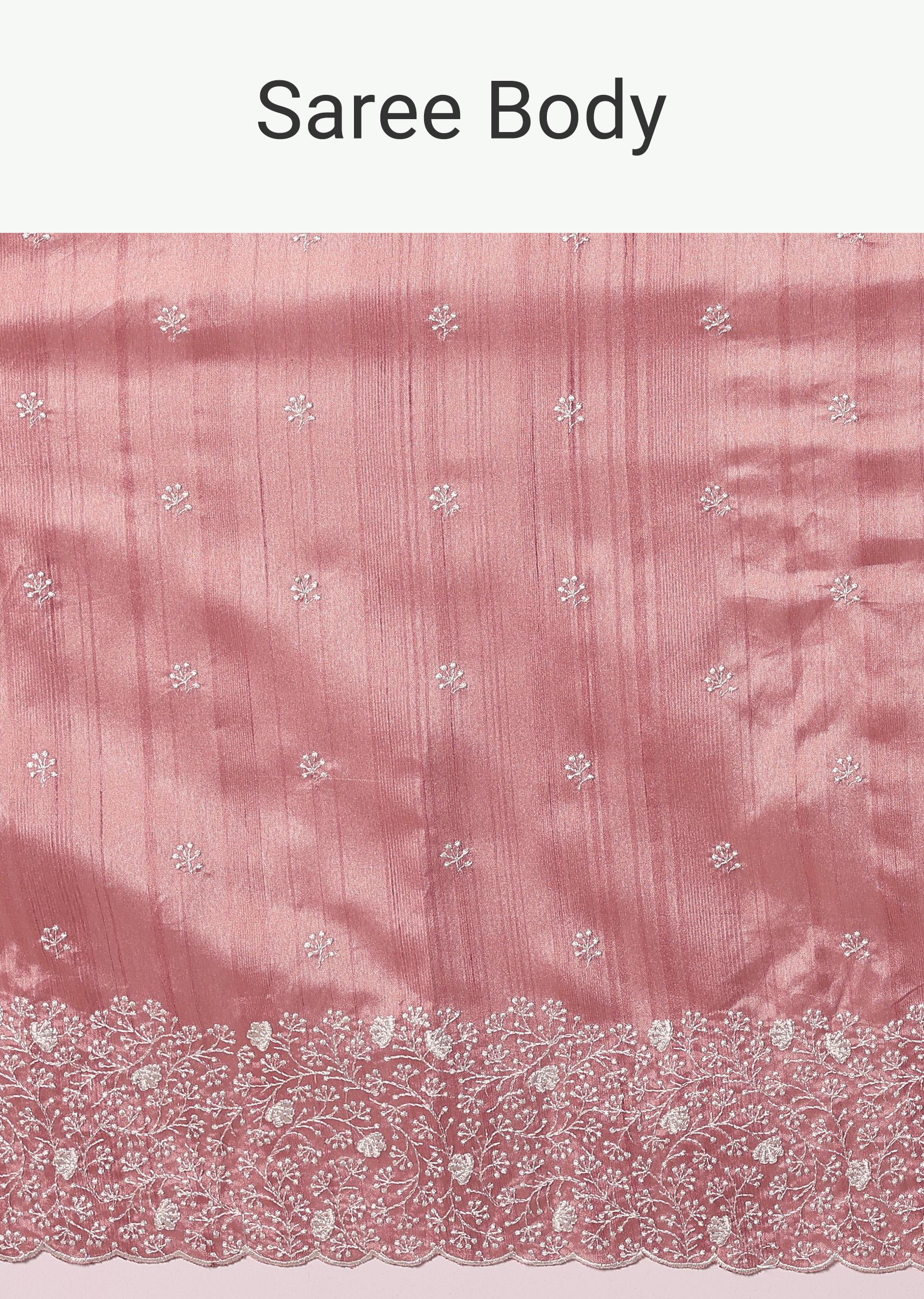 Pink Tussar Saree With Unstitched Blouse - Image 10