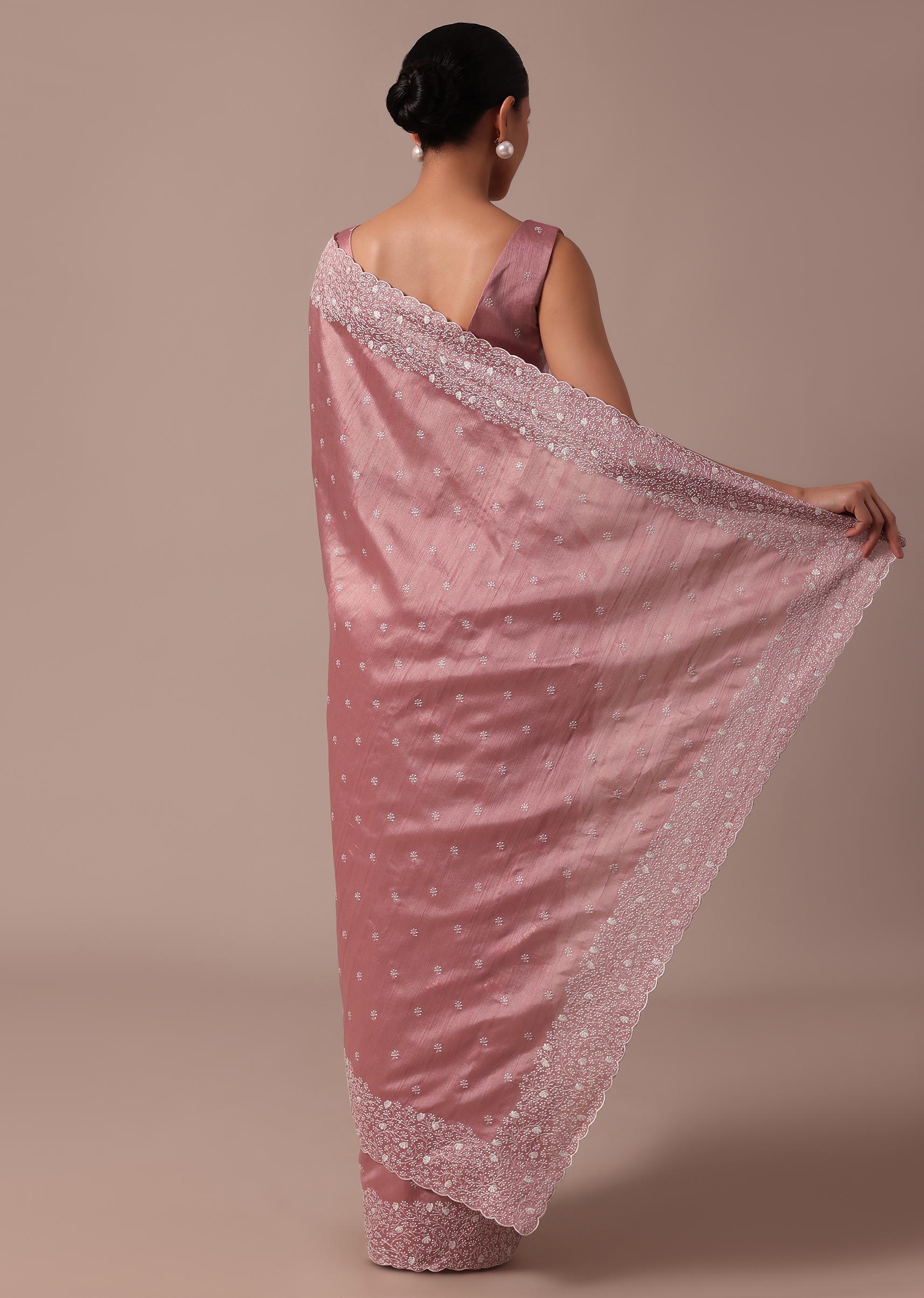 Pink Tussar Saree With Unstitched Blouse - Image 4