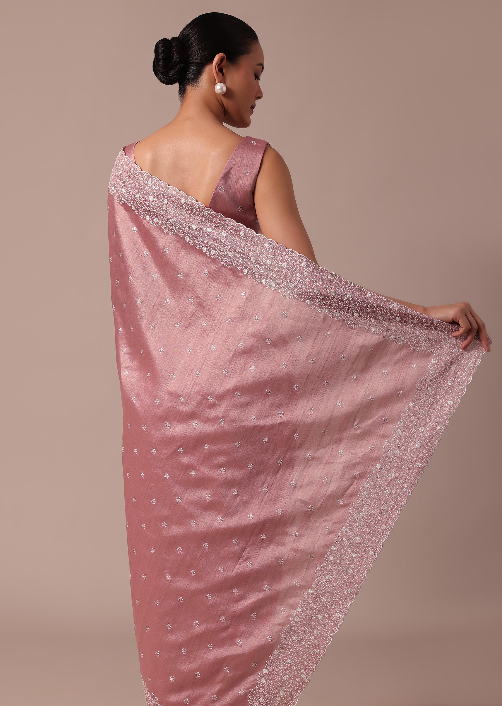 Pink Tussar Saree With Unstitched Blouse - Image 6